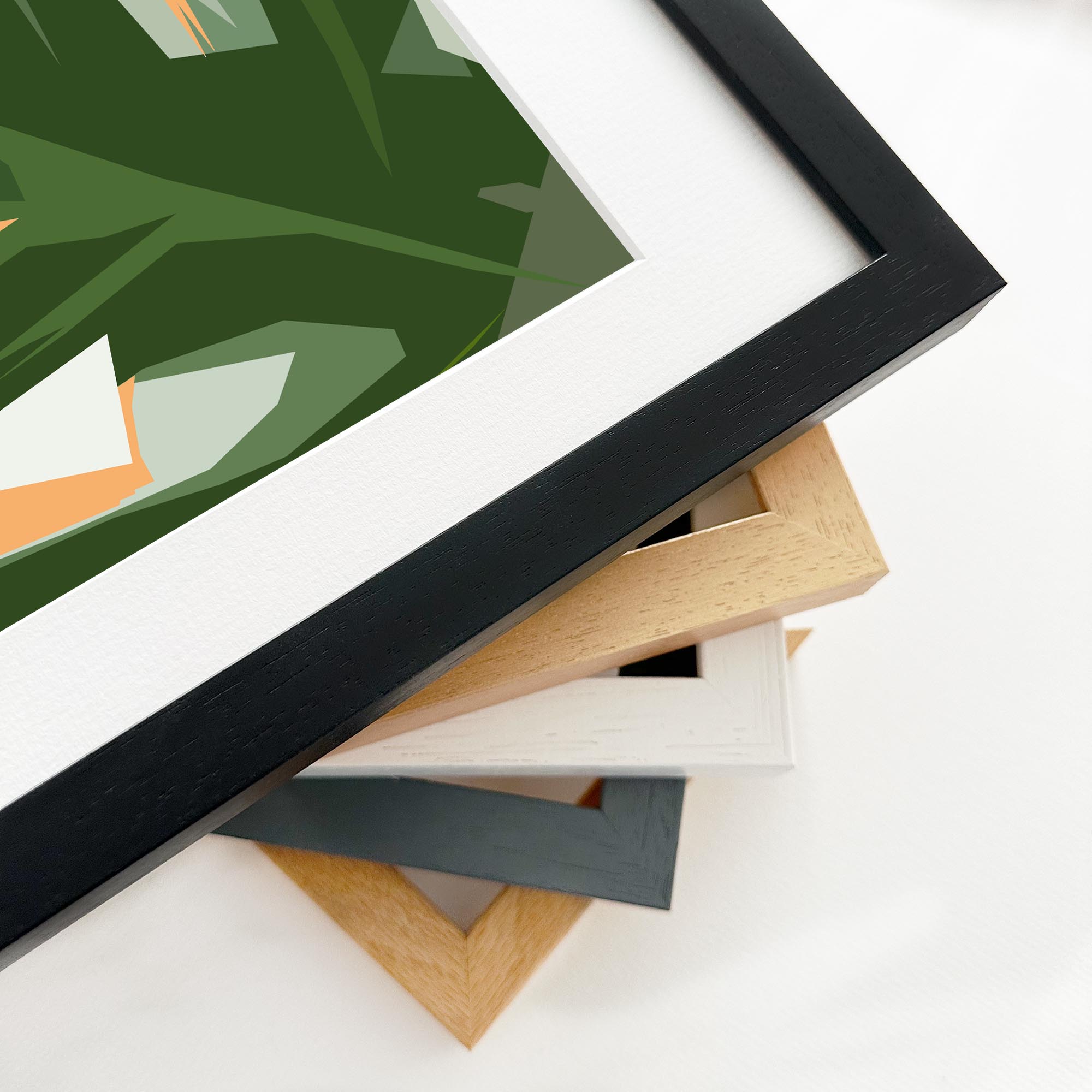 Framed artwork with a black border on a white background