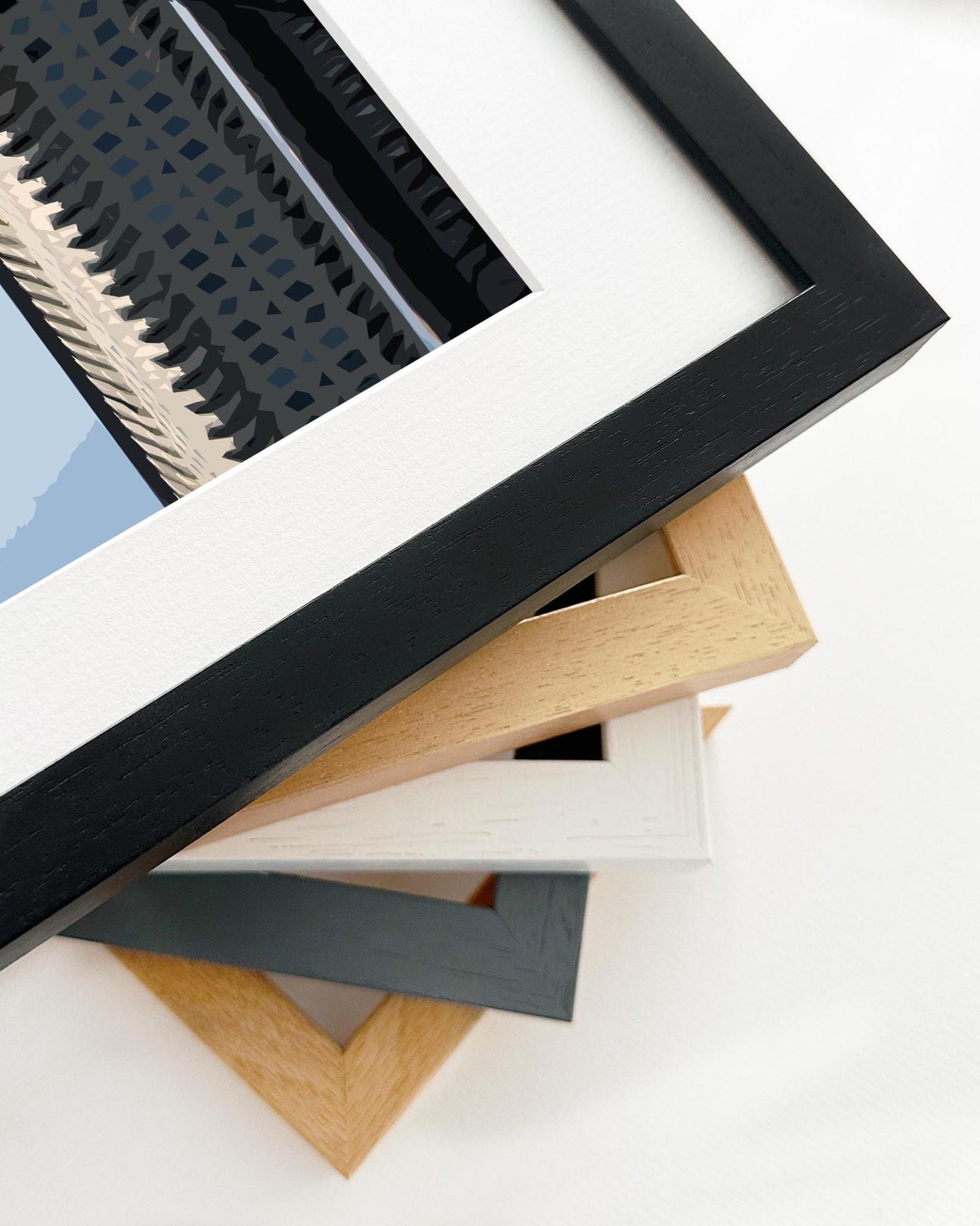 Collection of various photo frames on a white background