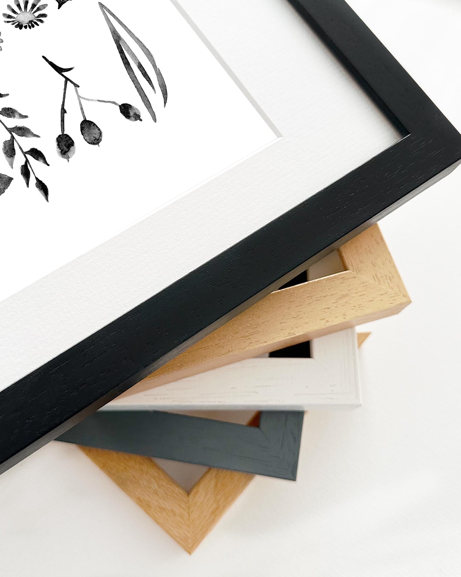 Black And White Watercolour Leaves Framed Art-Abstract House