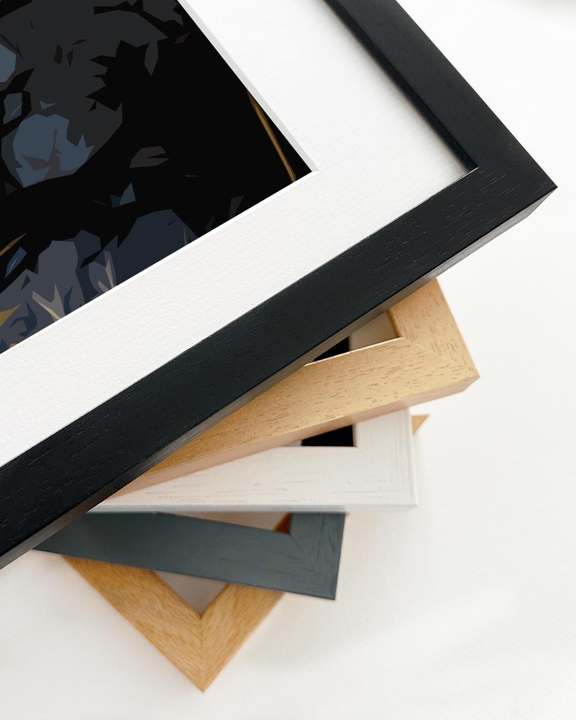 Stack of various photo frames on a white background
