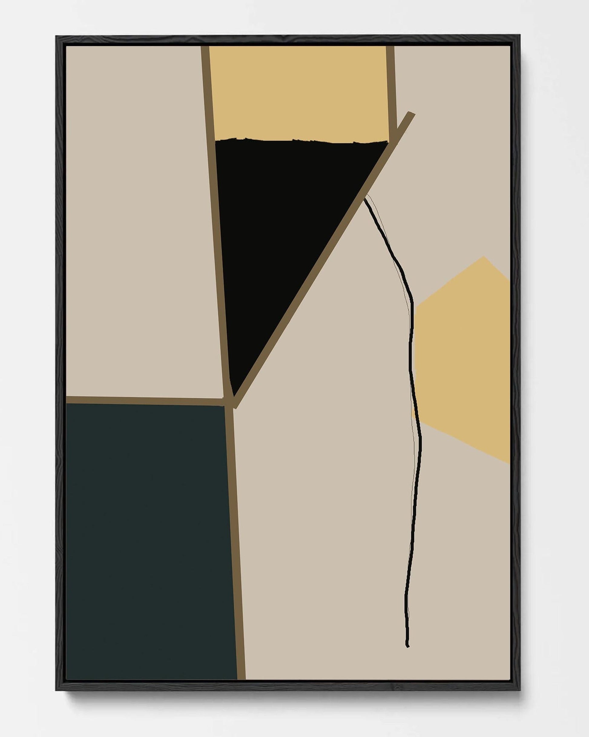 Abstract art print with geometric shapes on a beige background