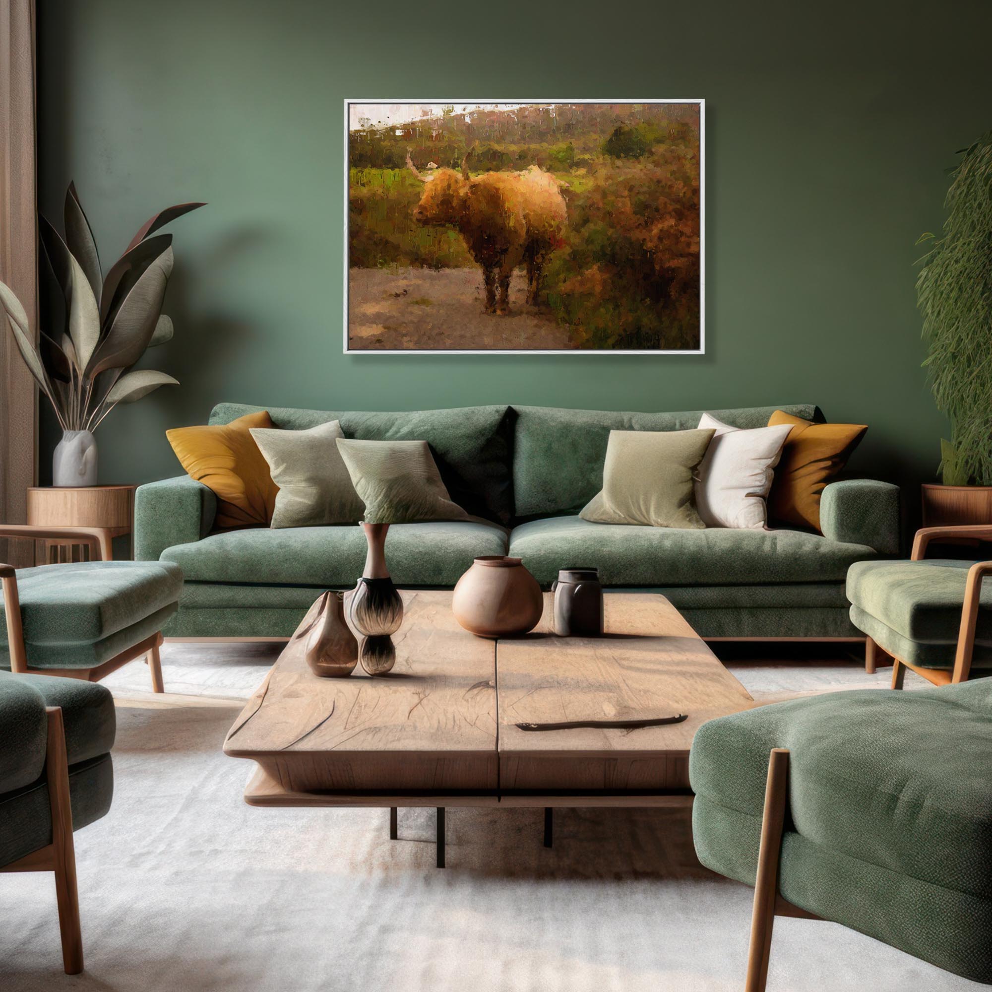 Highland Cow Oil Painting Print On Canvas-Abstract House