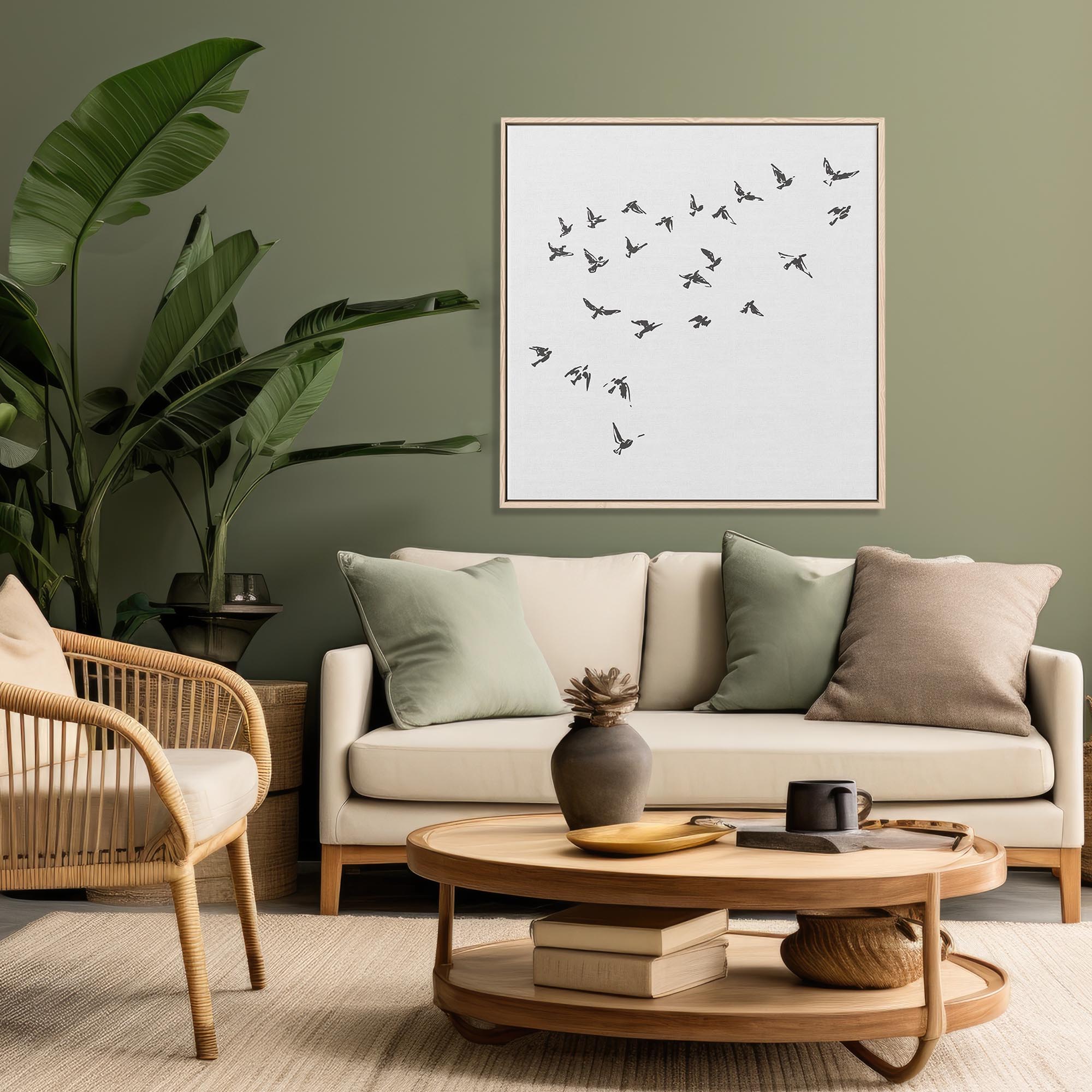 Grey Bird Sketches Framed Canvas-Abstract House