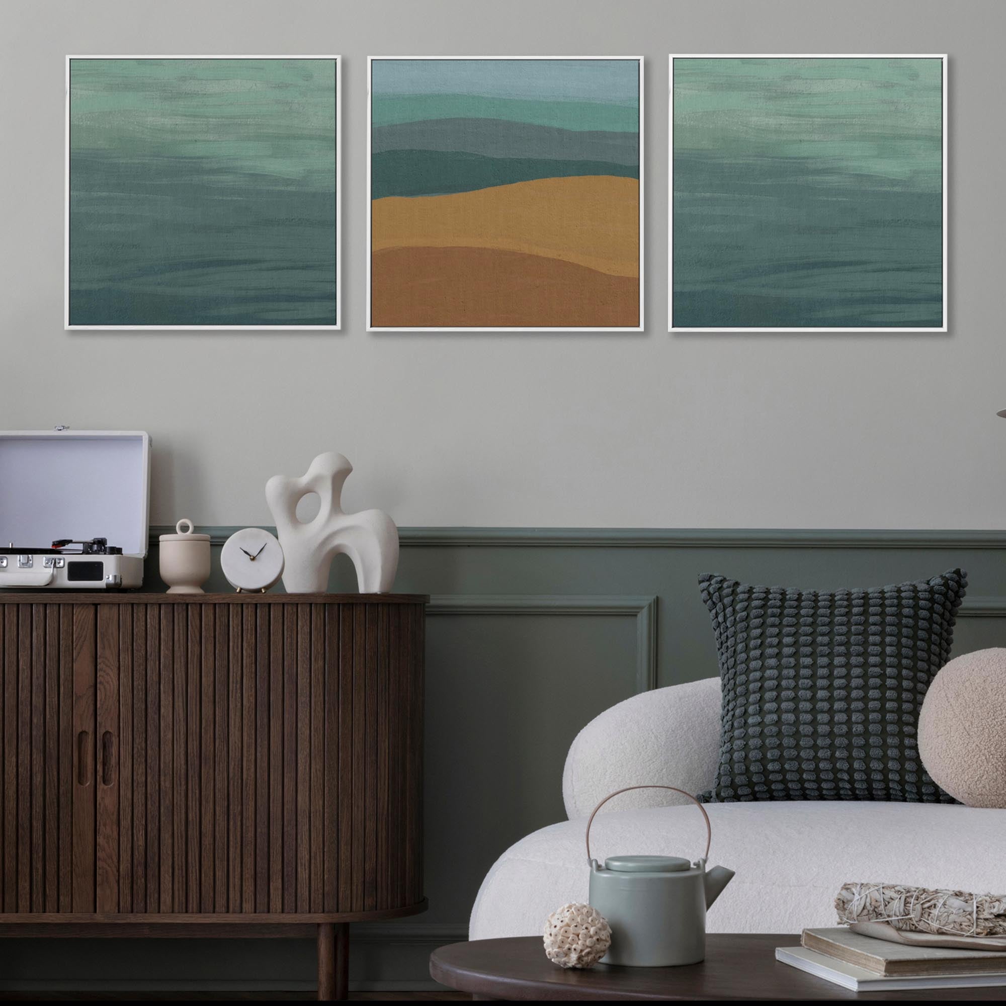Green Textures Canvas Art Set Of 3-Abstract House
