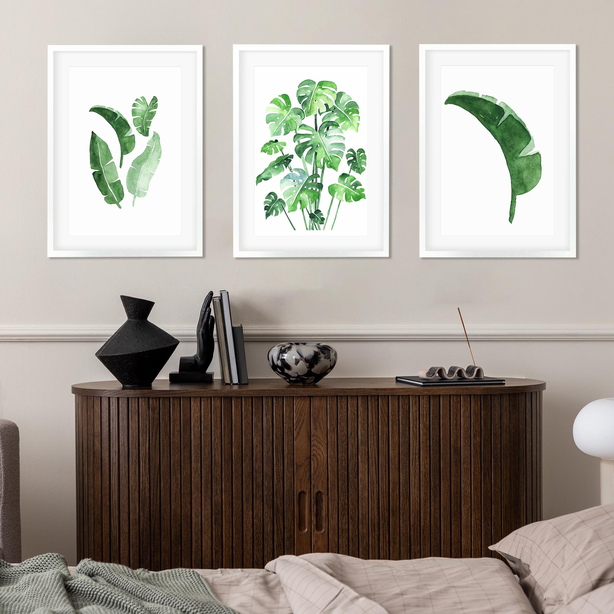 Green Watercolour Leaves - Set Of 3 Prints