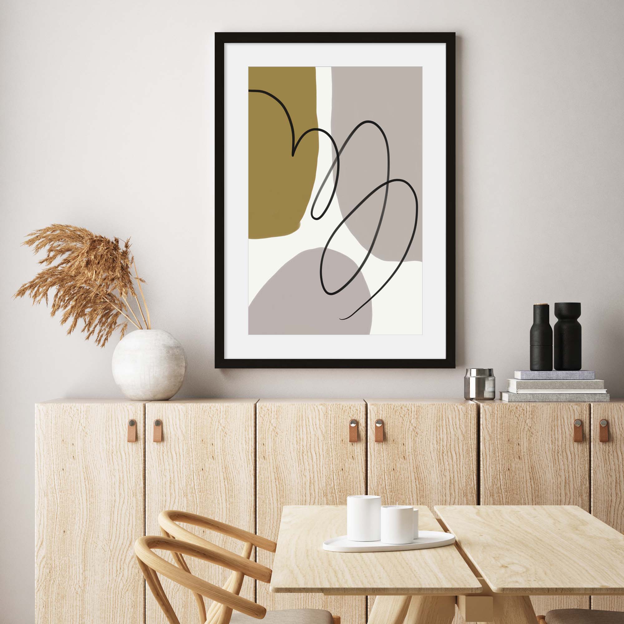 Grey And Mustard Abstract Art Print-Abstract House