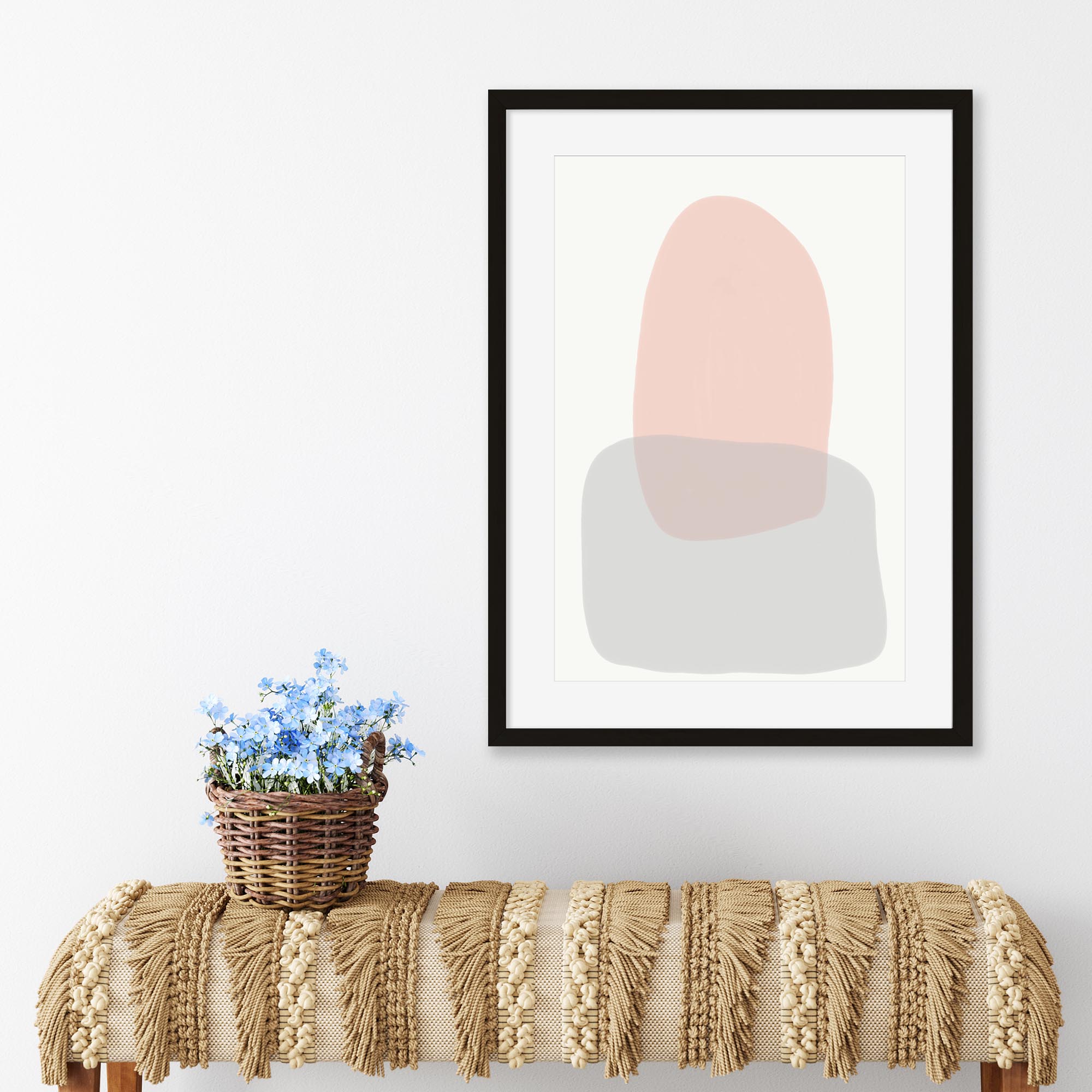 Grey On Blush Shapes Art Print-Abstract House
