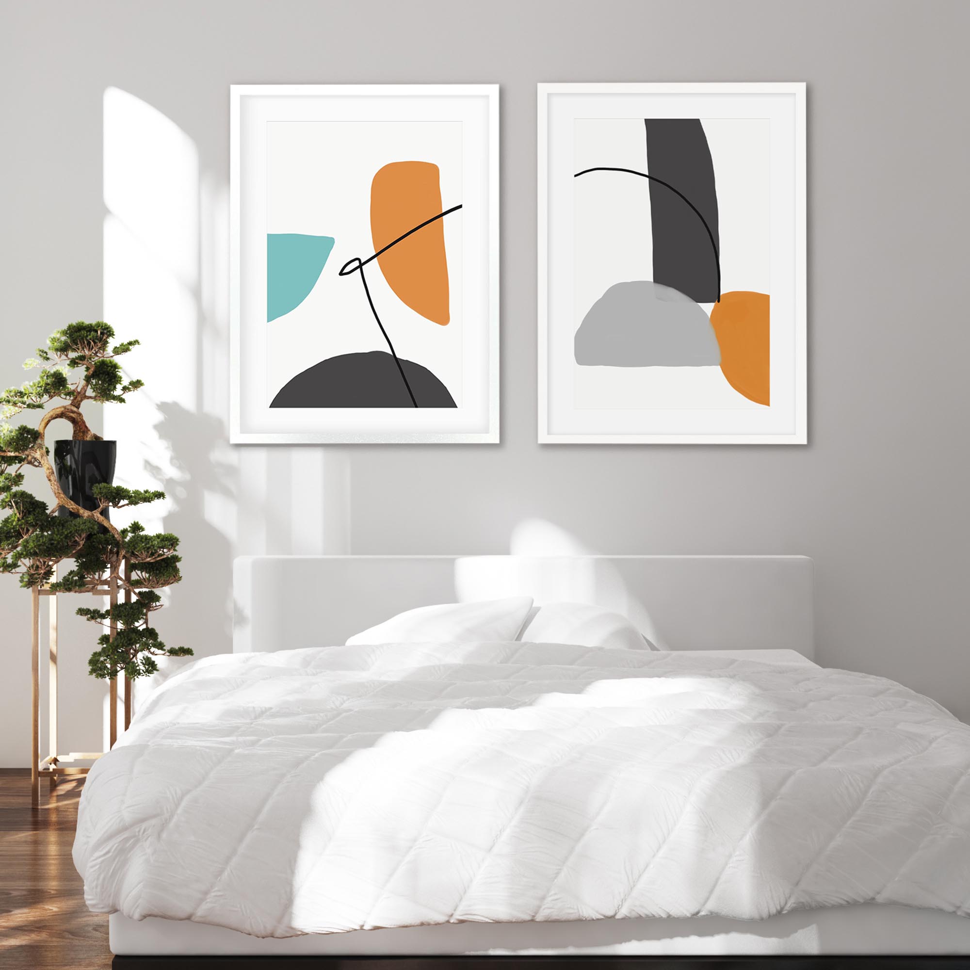 Grey And Orange Shapes - Print Set Of 2-Abstract House