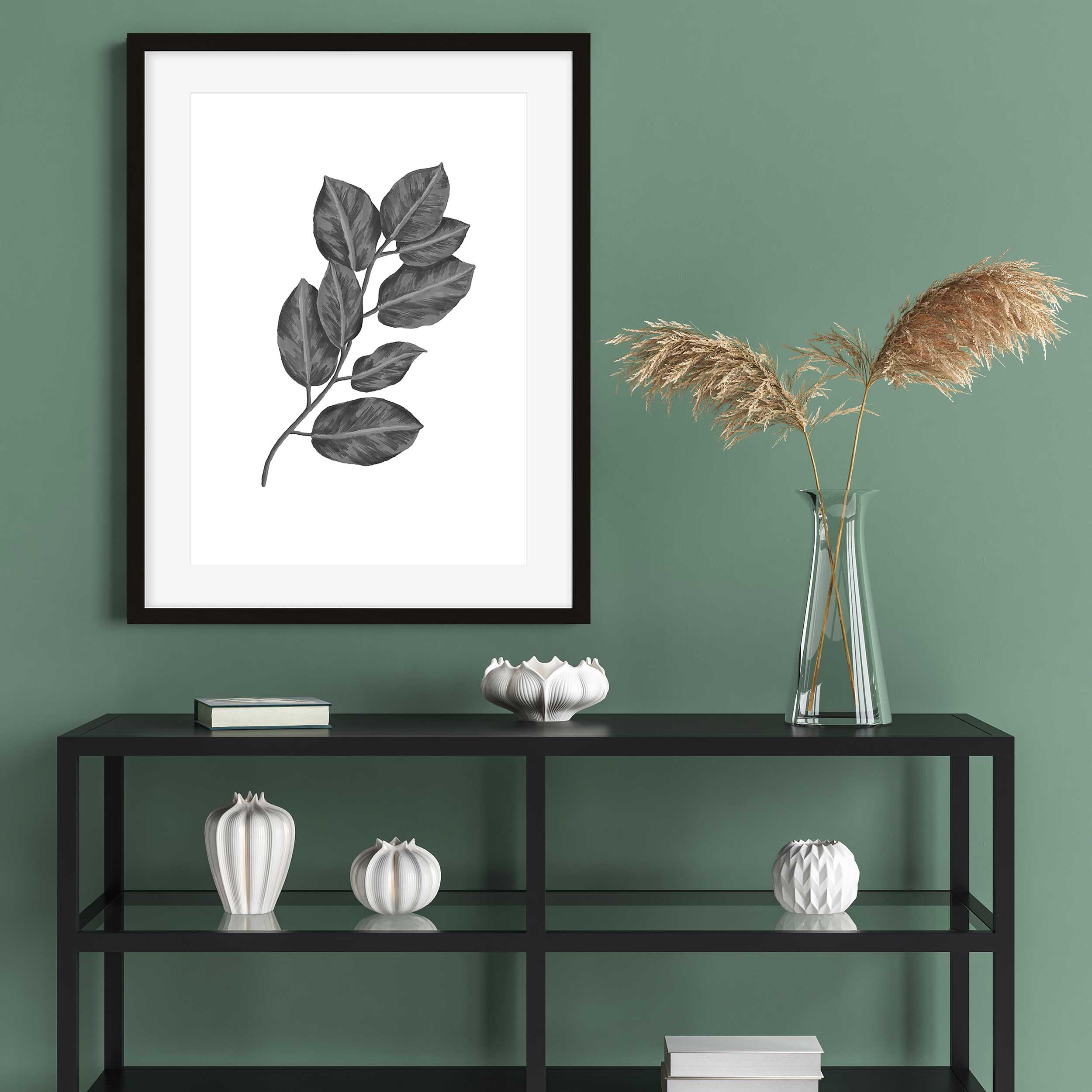 Greyscale Botanical Leaves Art Print-Abstract House
