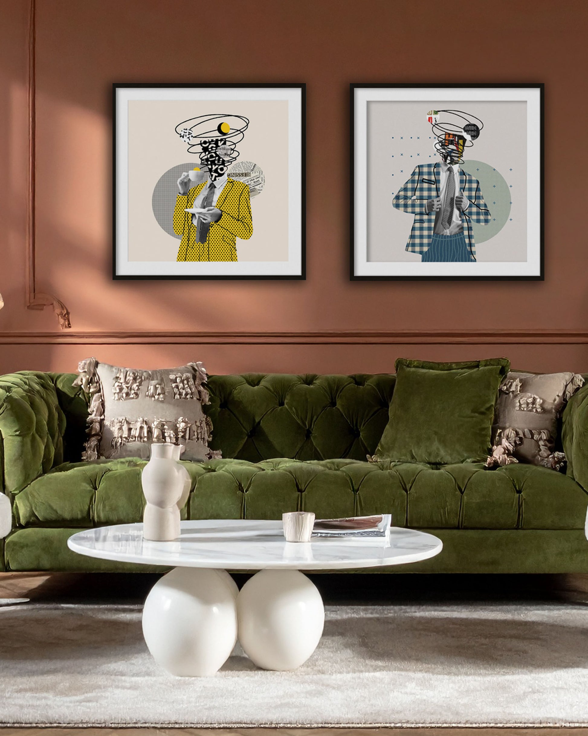 modern illustrative graphic wall art print, eclectic set framed art for living room