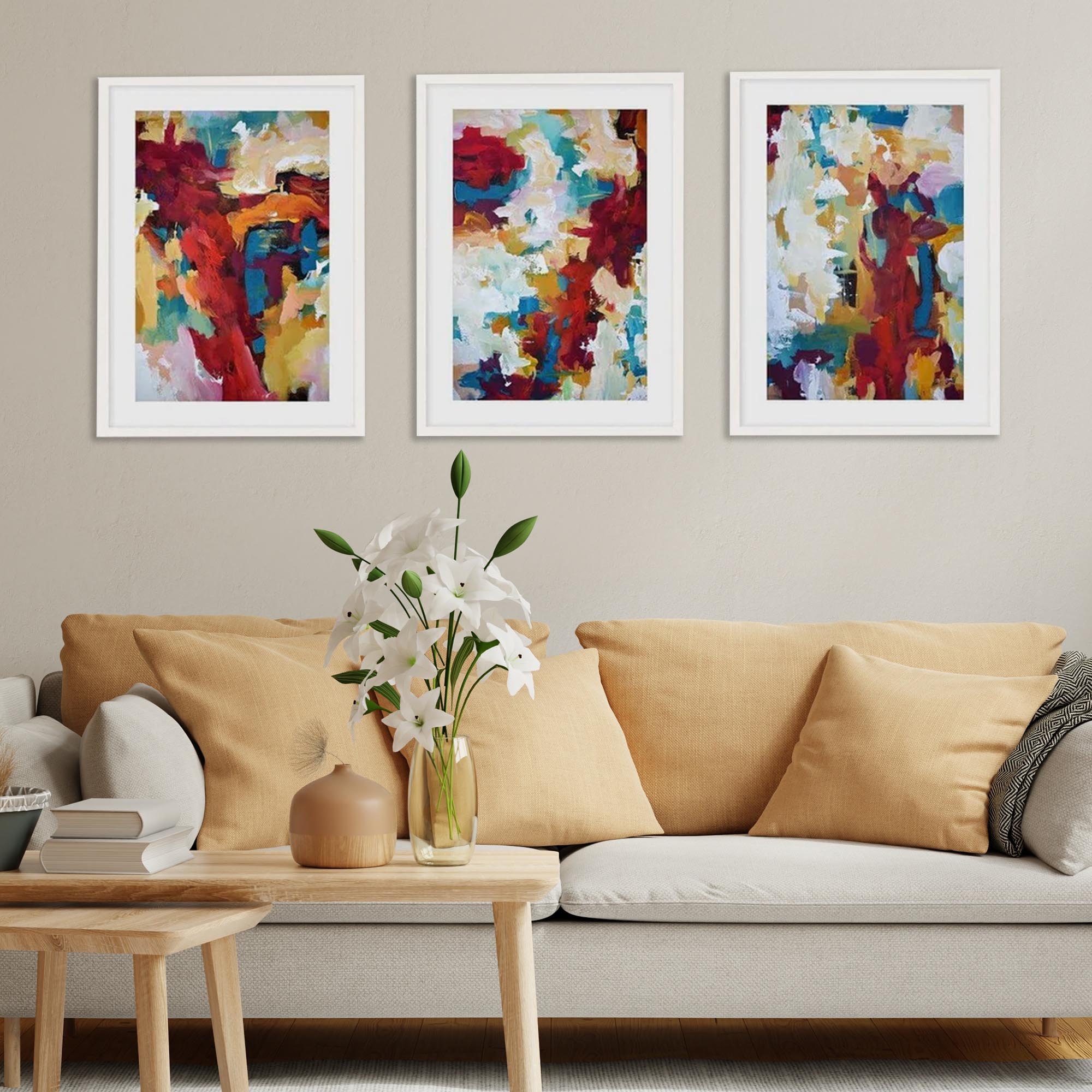 Inferno Red Abstract - Print Set Of 3-Abstract House