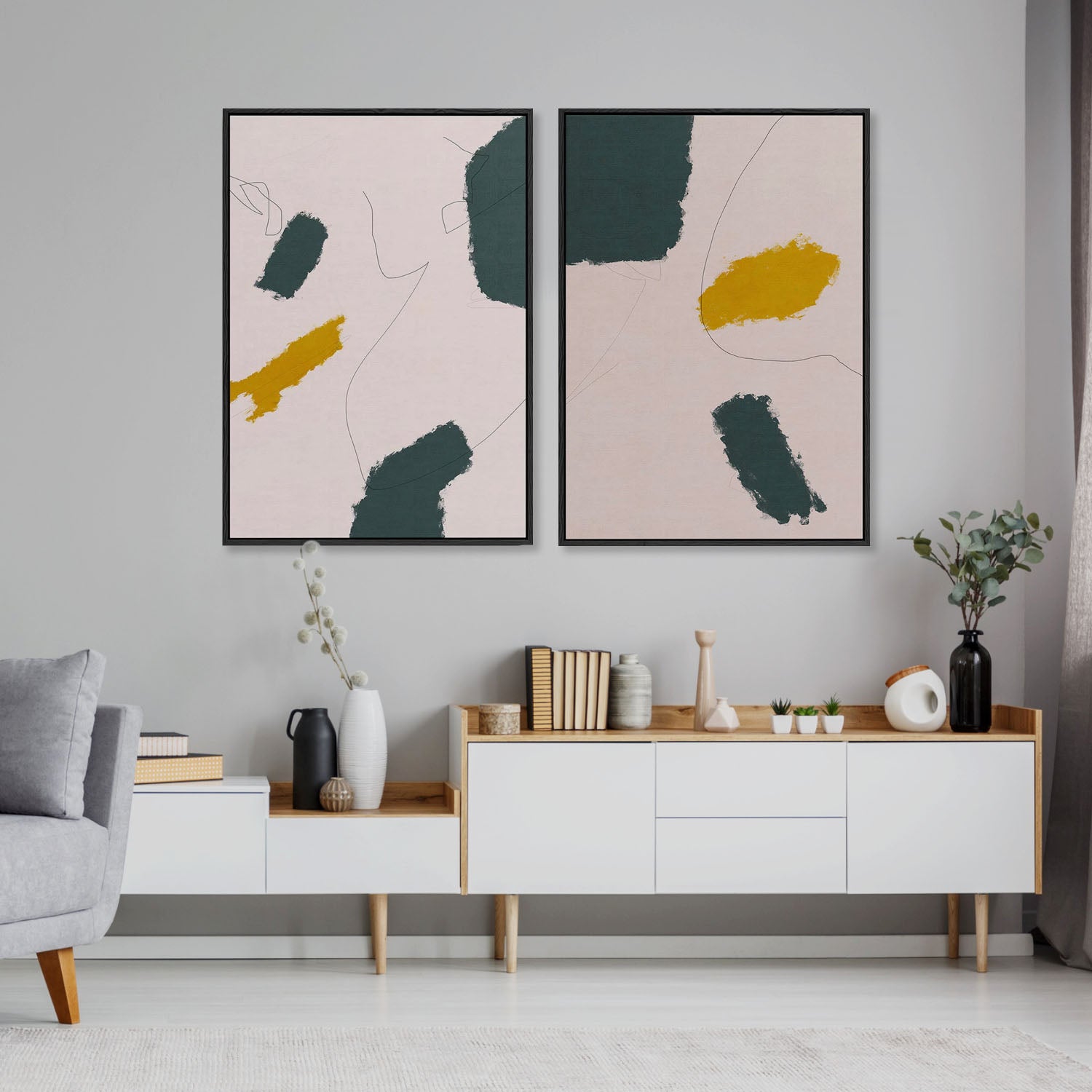 Blush Lines Canvas Set Of 2-framed-Canvas Set Of 2-Abstract House