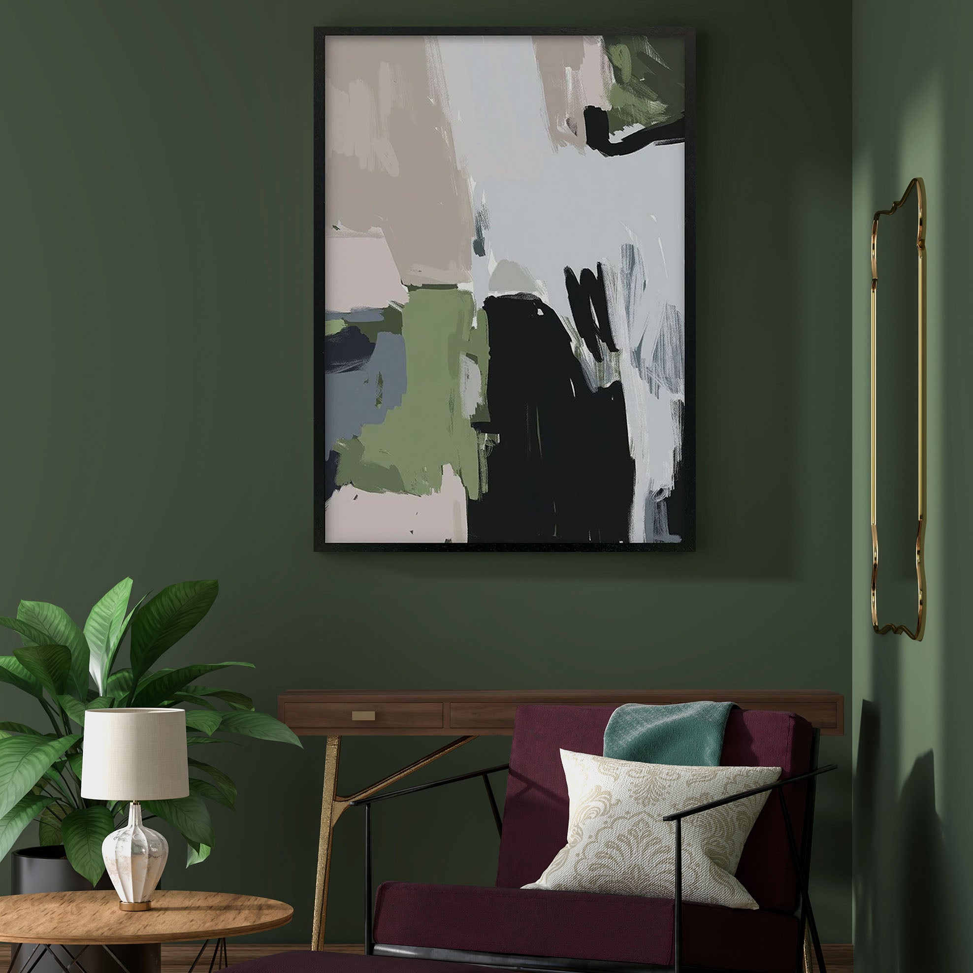 Abstract Green Pastel Framed Canvas-Abstract House