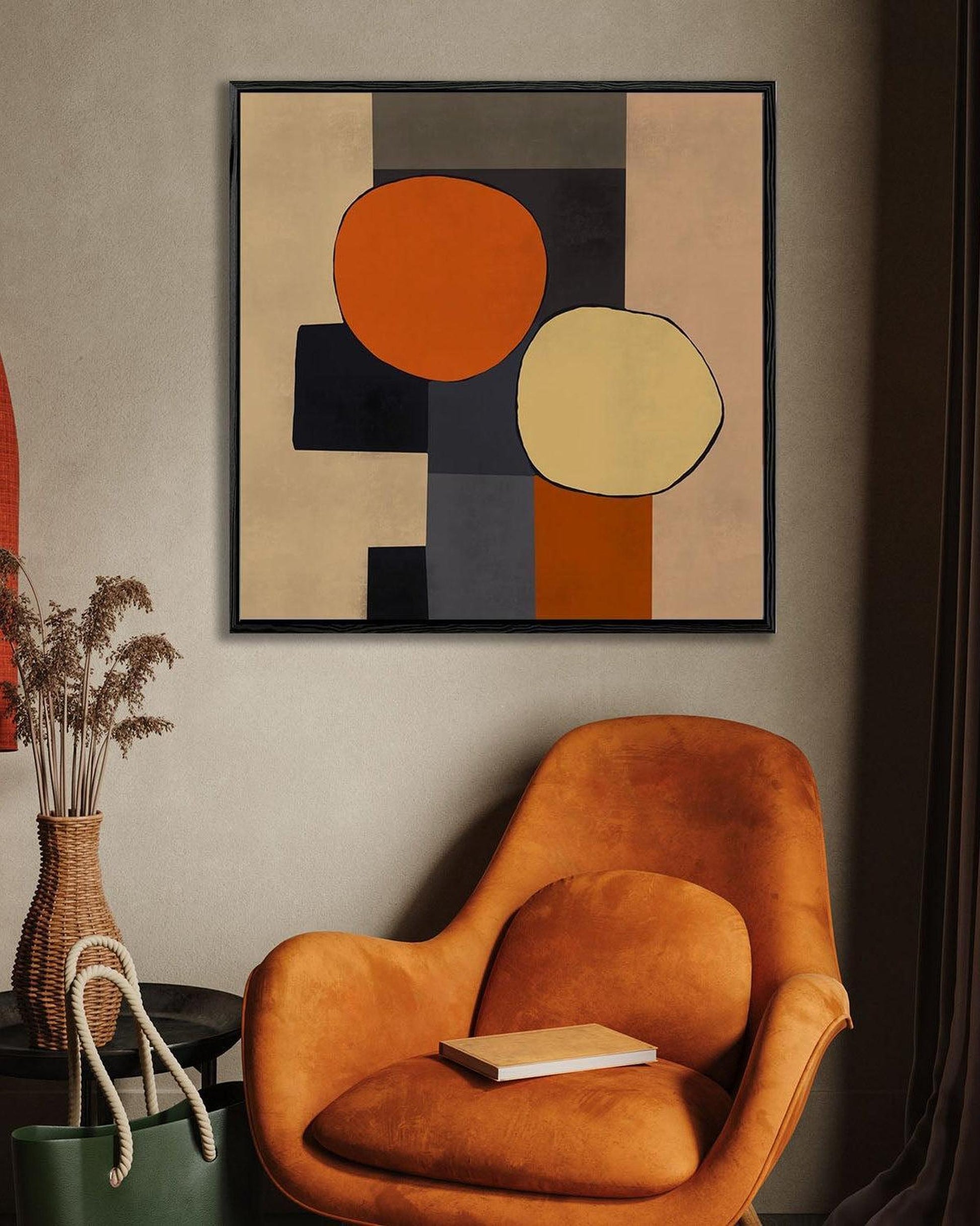 Mid Century Abstract Framed Canvas-Abstract House