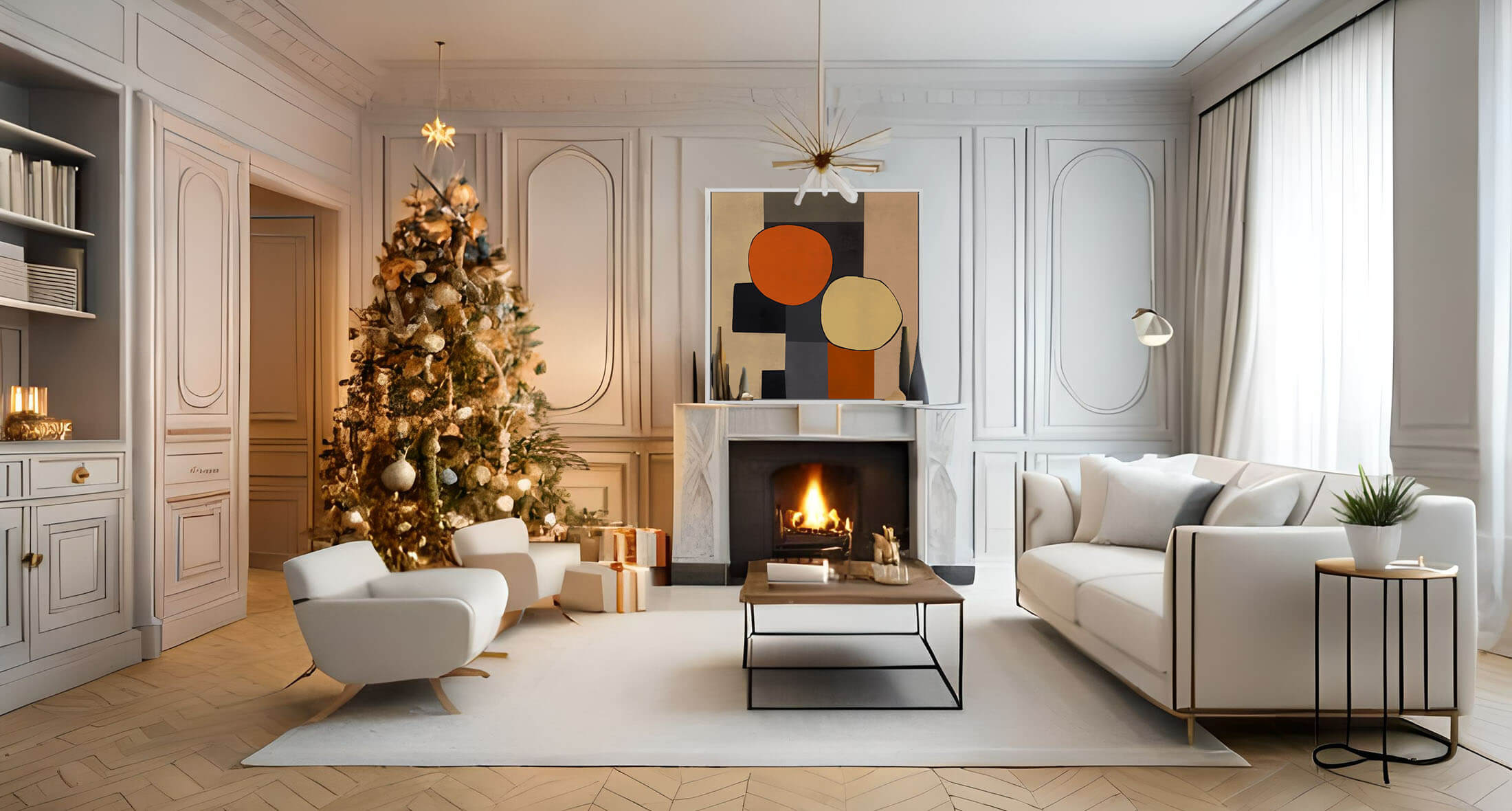 Abstract House Christmas Living room decor art above fireplace