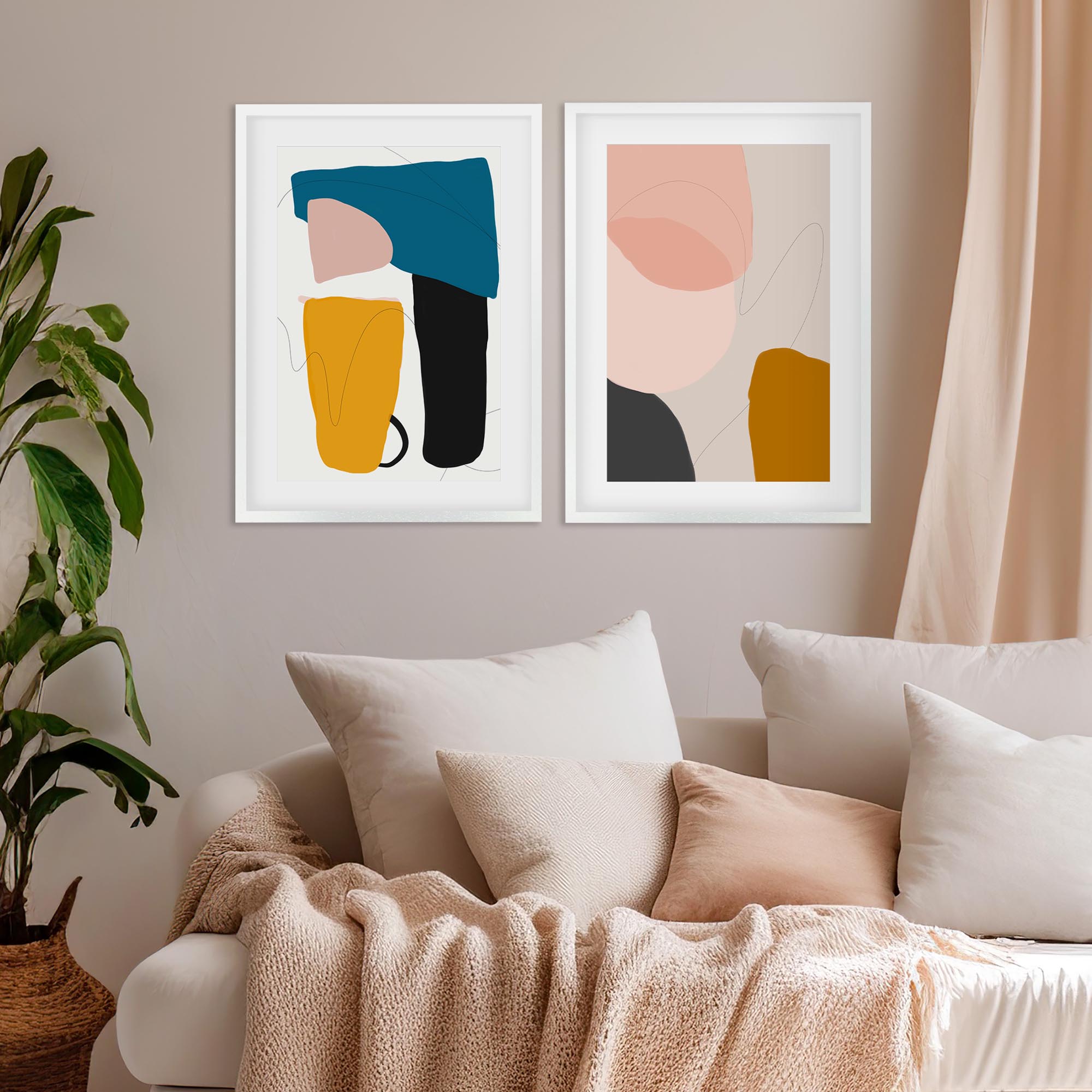 Mid Century Pastel Shapes - Print Set Of 2-Abstract House