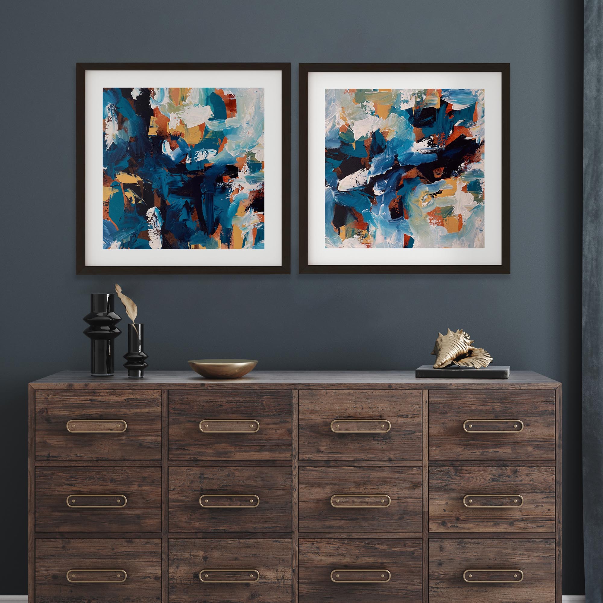 Midnight Blue Abstract - Print Set Of 2-Abstract House