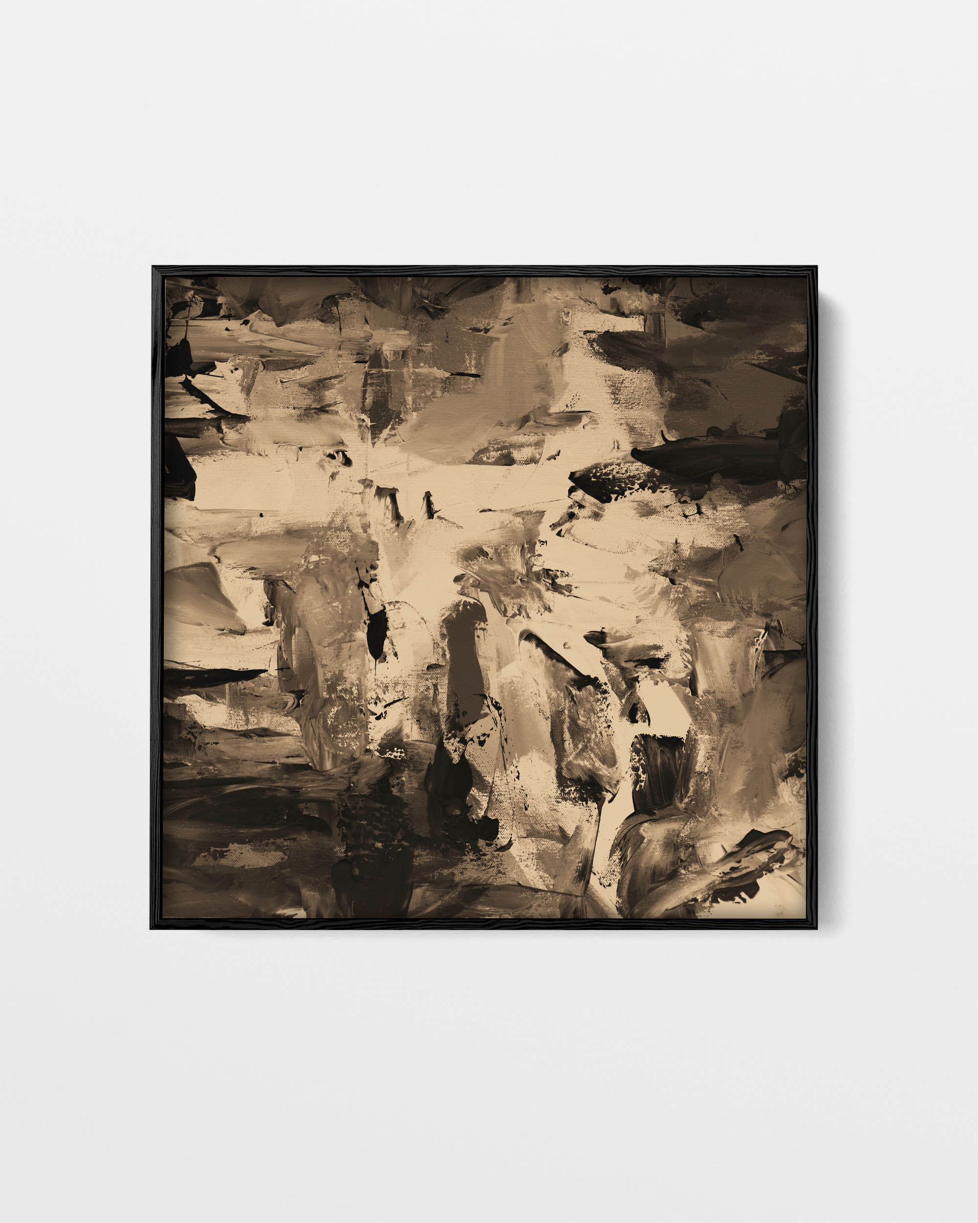 Abstract art print in a black frame on a white background