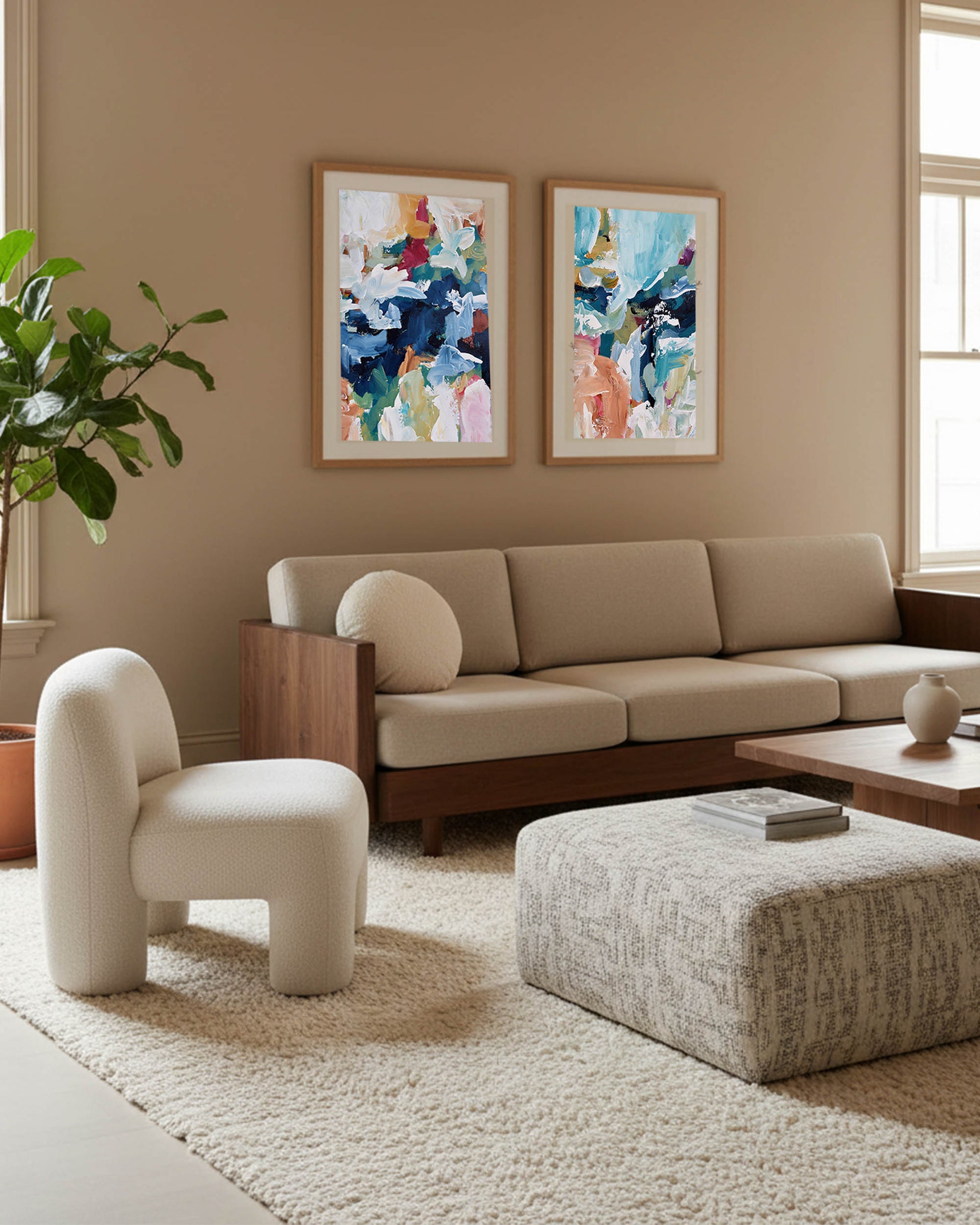 modern extra large oversized abstract wall art in stylish contemporary living room lounge.