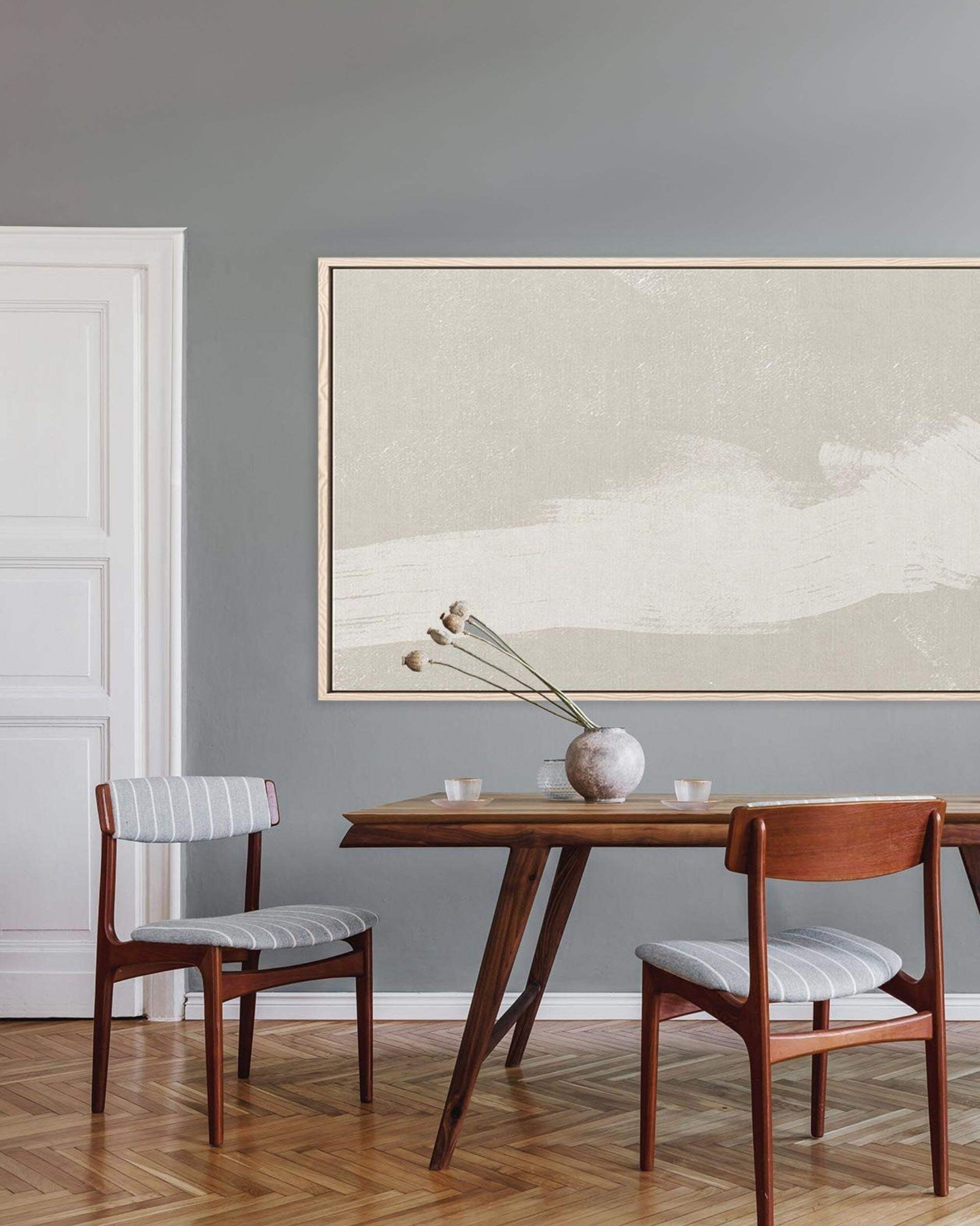 large abstract sands canvas beige stylish dining room above chairs and table