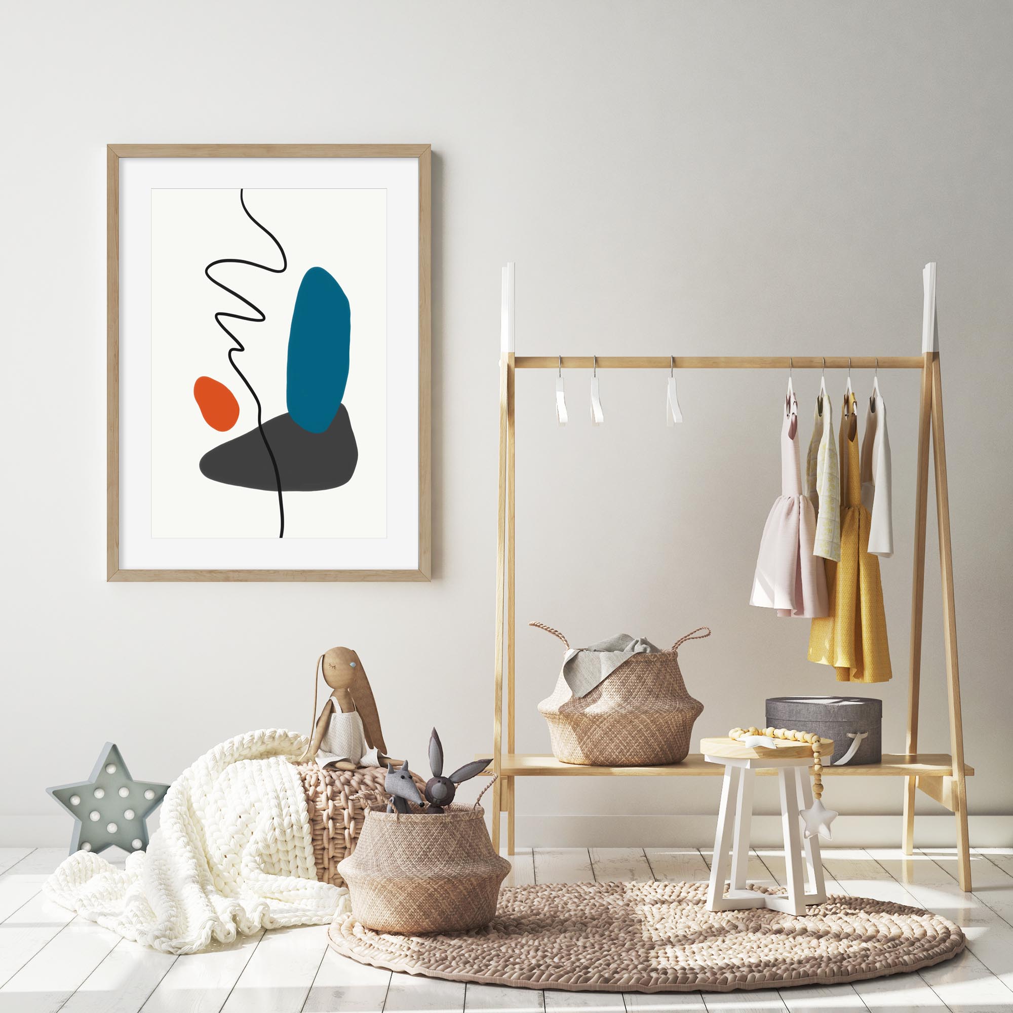 Modern Shapes With Line Art Print-Abstract House
