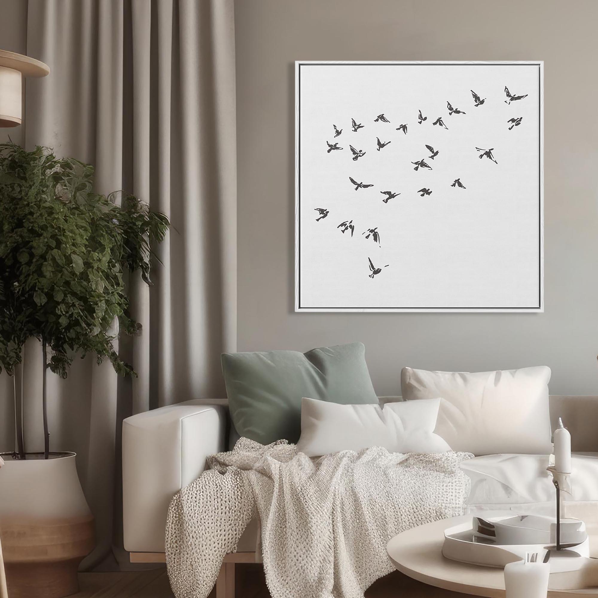 Grey Bird Sketches Framed Canvas-Abstract House