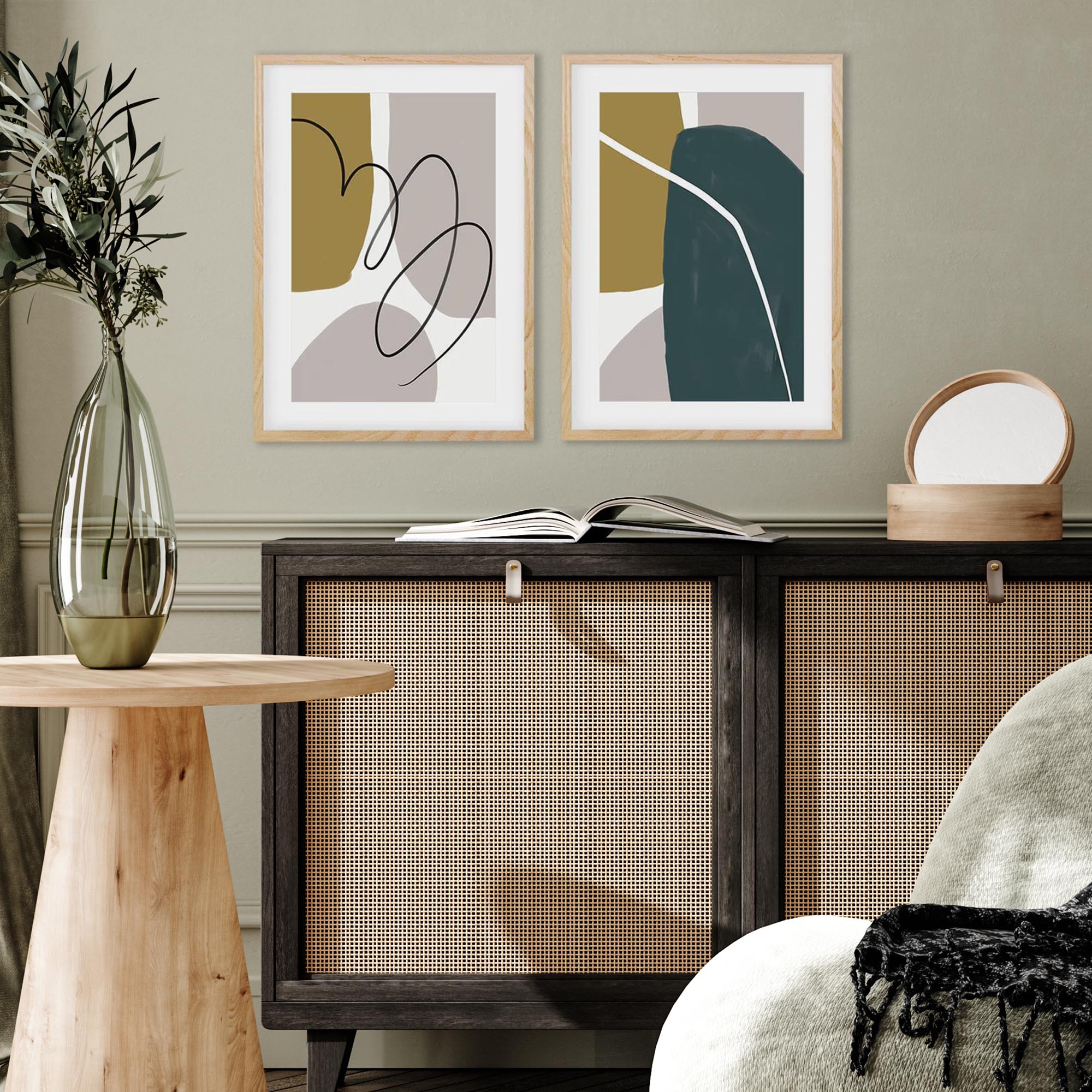 Modern Green & Grey Abstract - Print Set Of 2-Abstract House
