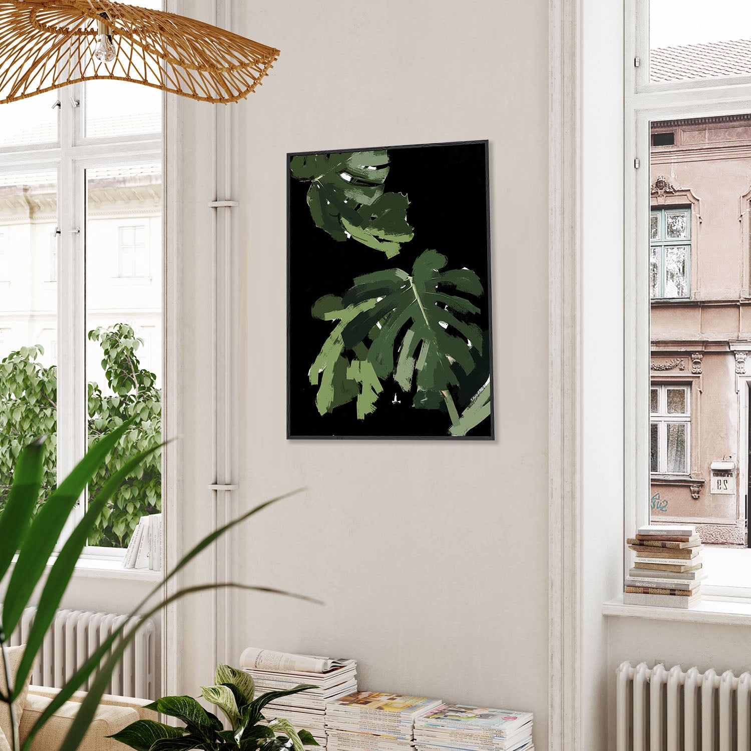 Monstera Noir Framed Canvas-framed-Canvas Prints-Abstract House