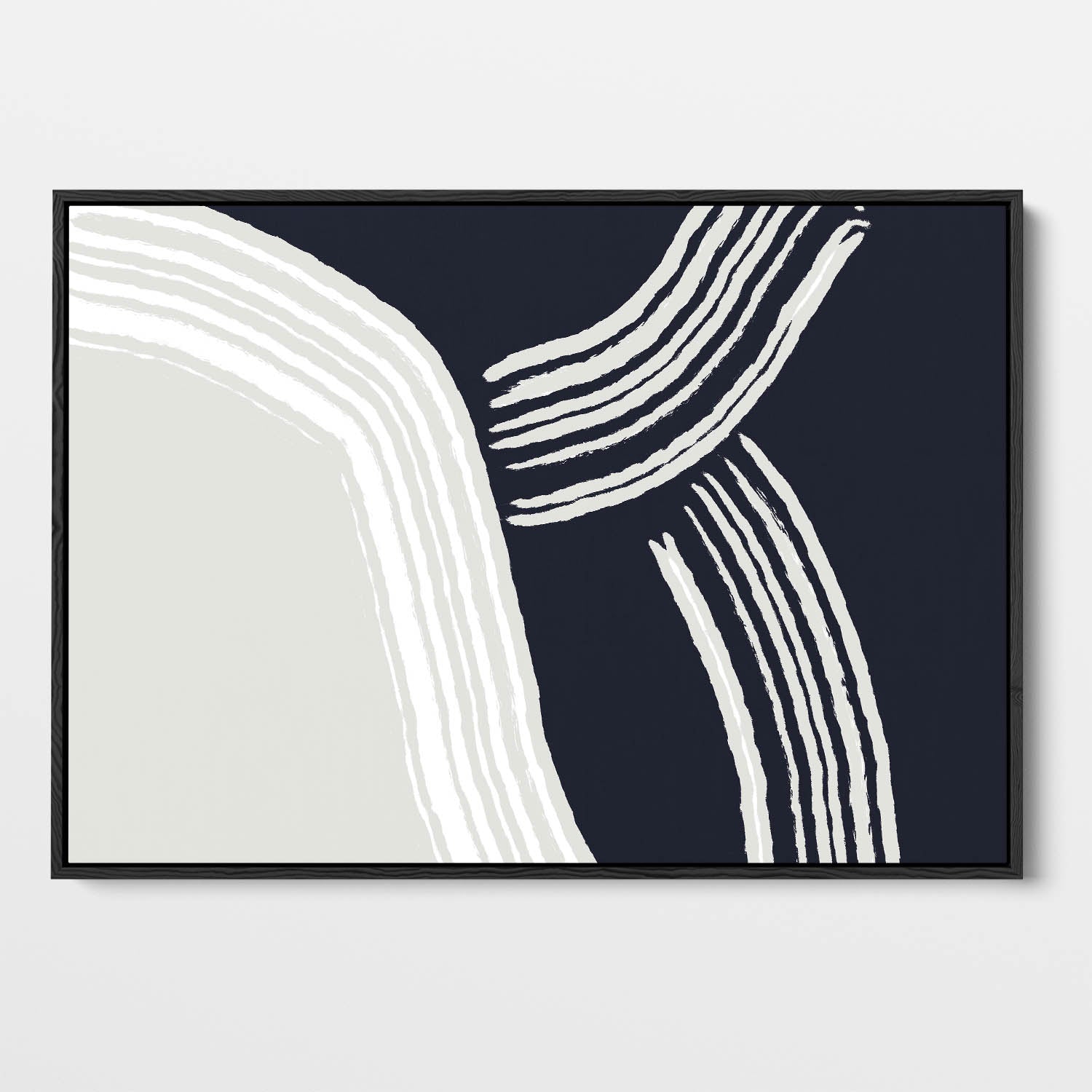 Navy Retro Curve Framed Canvas Art-framed-Canvas Prints-Abstract House