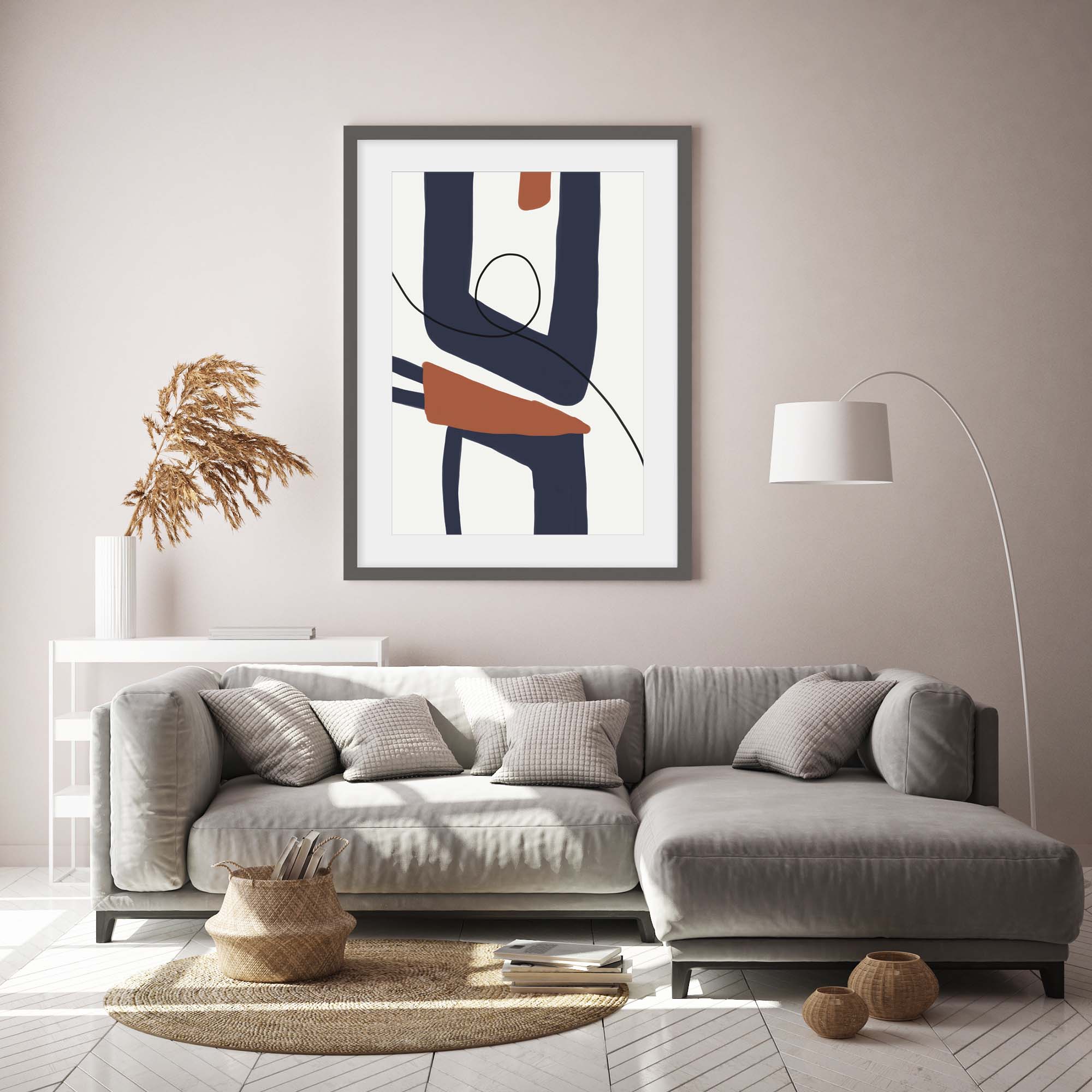 Navy Modern Abstract Art Print-Abstract House