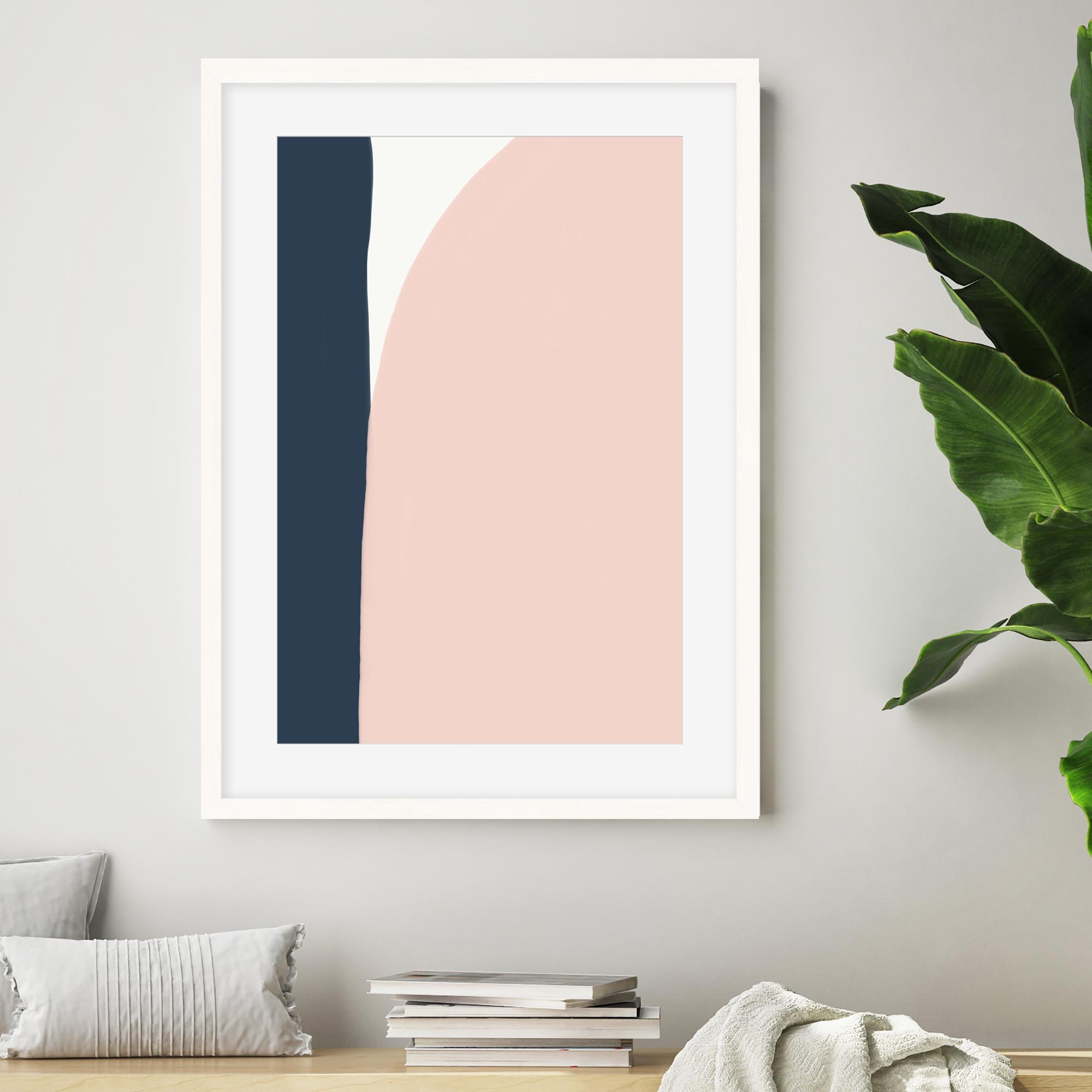 Navy And Pink Art Print-Abstract House