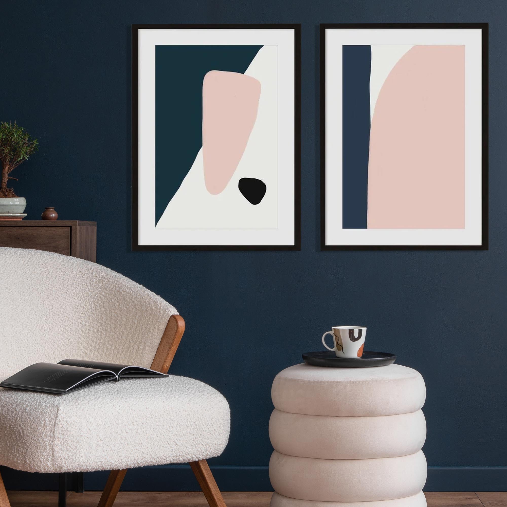 Navy And Pink Design - Print Set Of 2-Abstract House