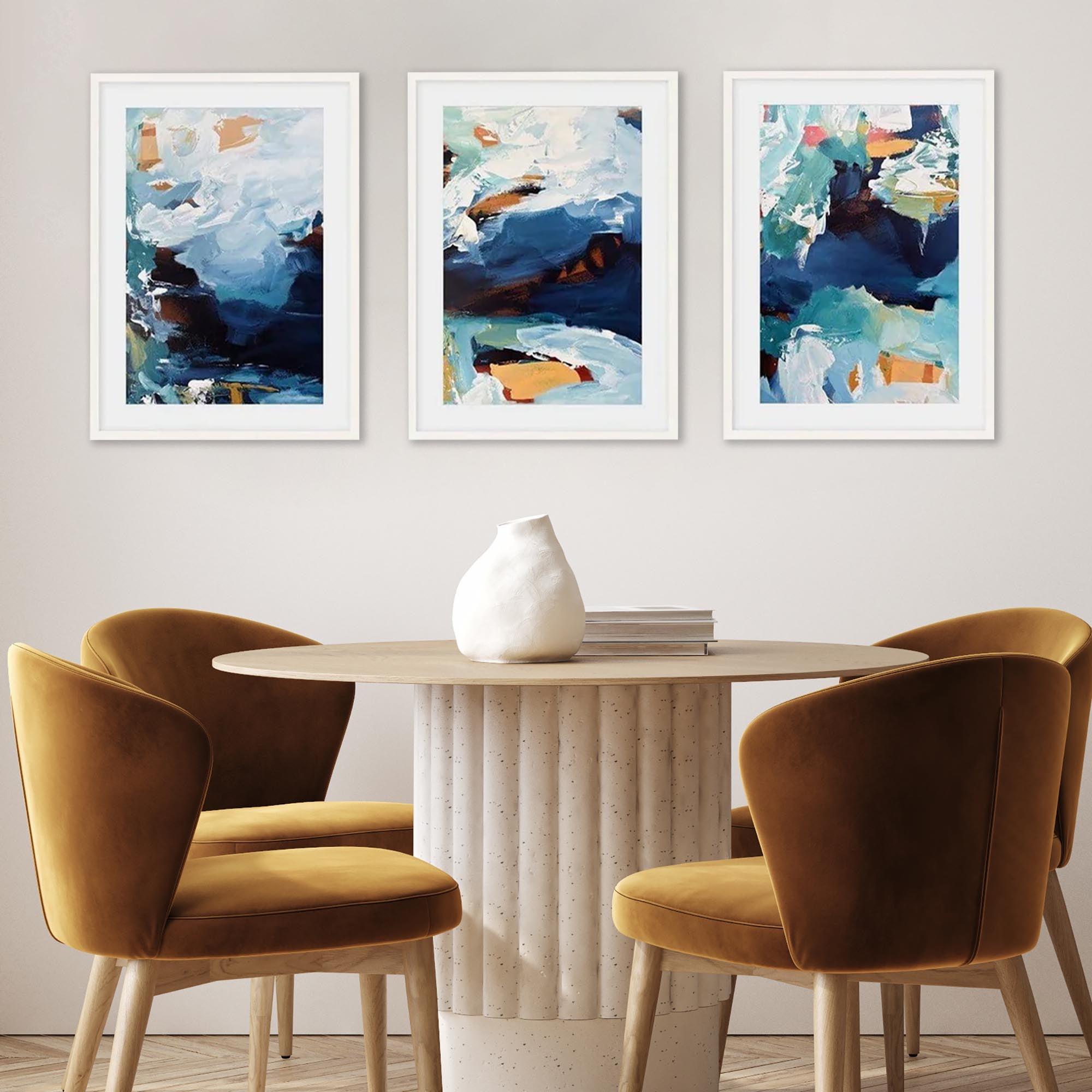 Navy Shore - Print Set Of 3-Abstract House