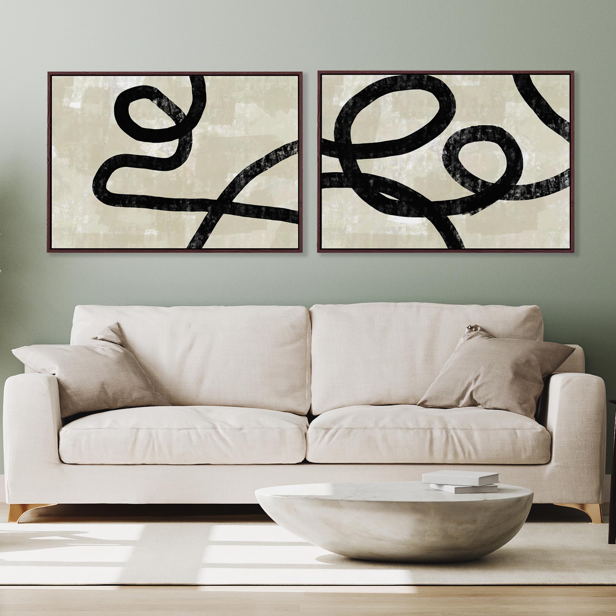 Neutral Curved Lines Canvas Set Of 2