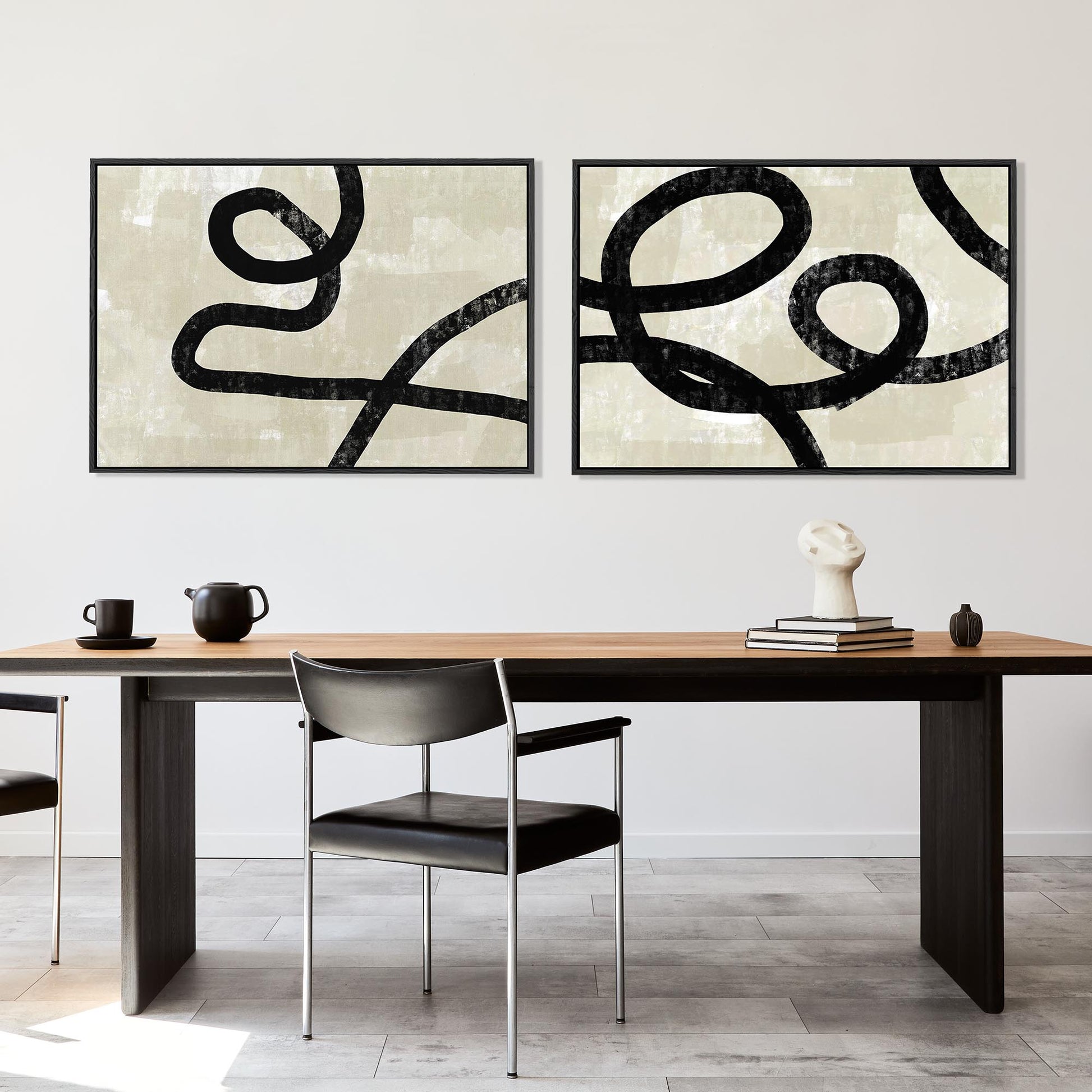 Neutral Curved Lines Canvas Set Of 2-Abstract House
