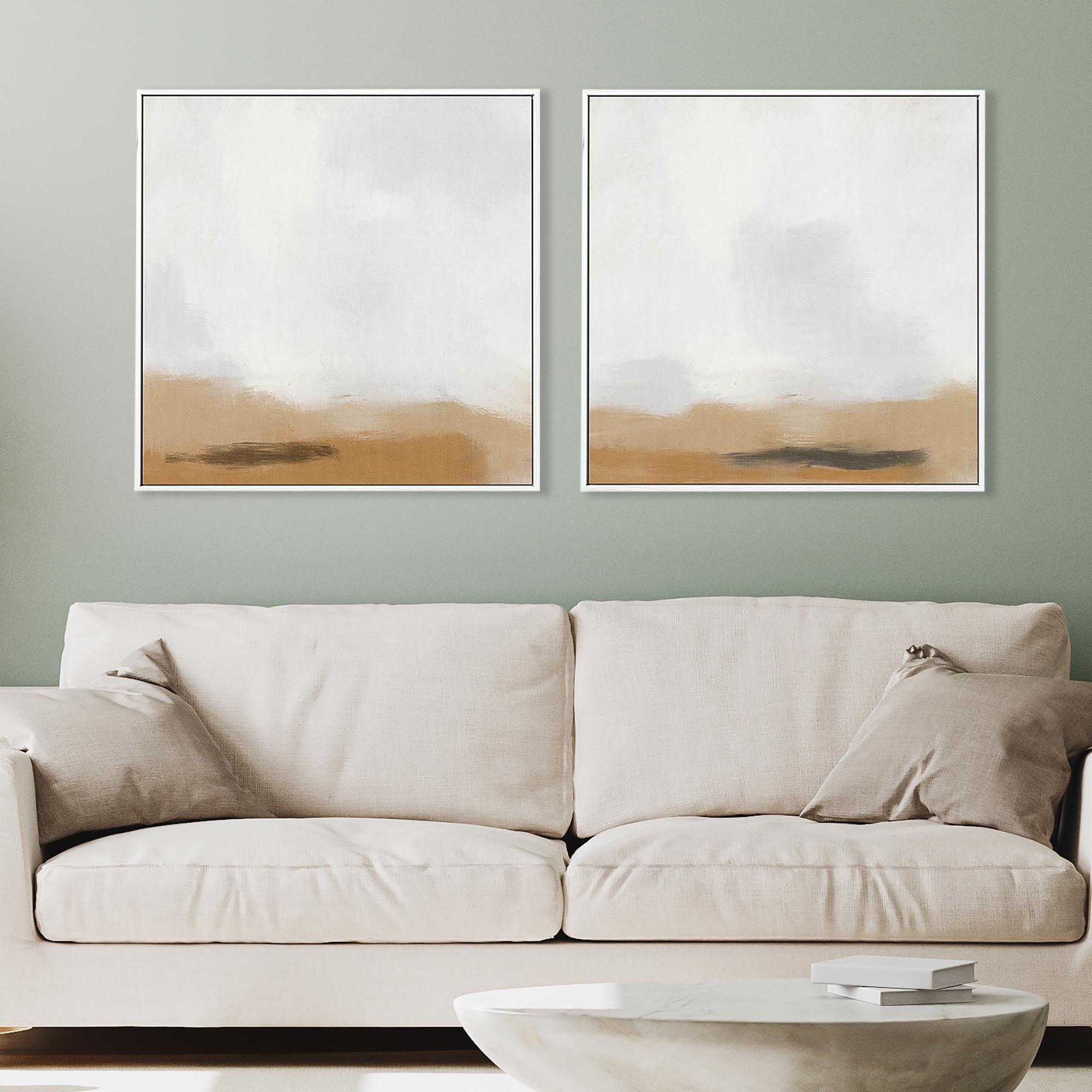 Neutral Desert Fog Canvas Set Of 2-Abstract House