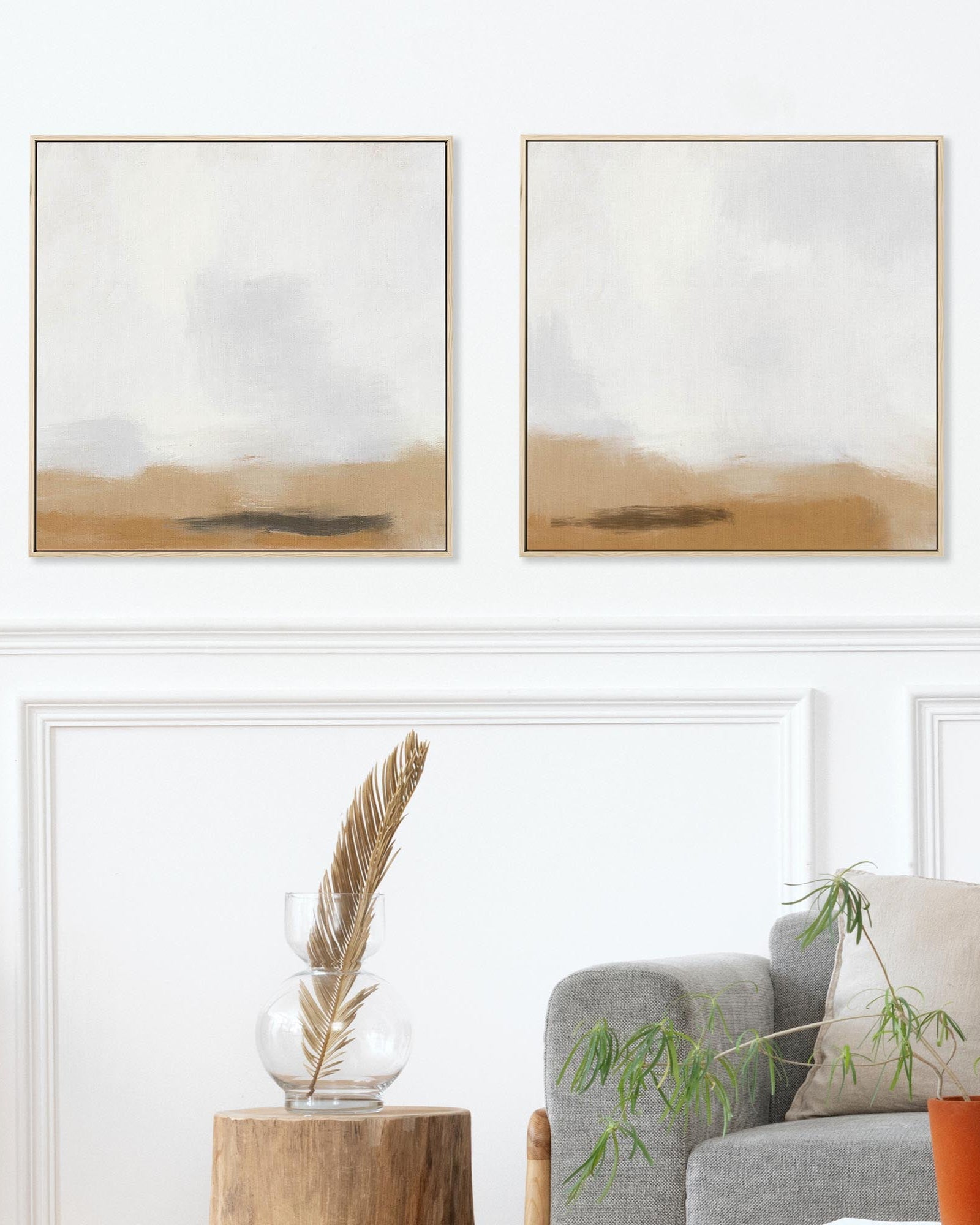 Neutral Desert Fog Canvas Set Of 2-Abstract House