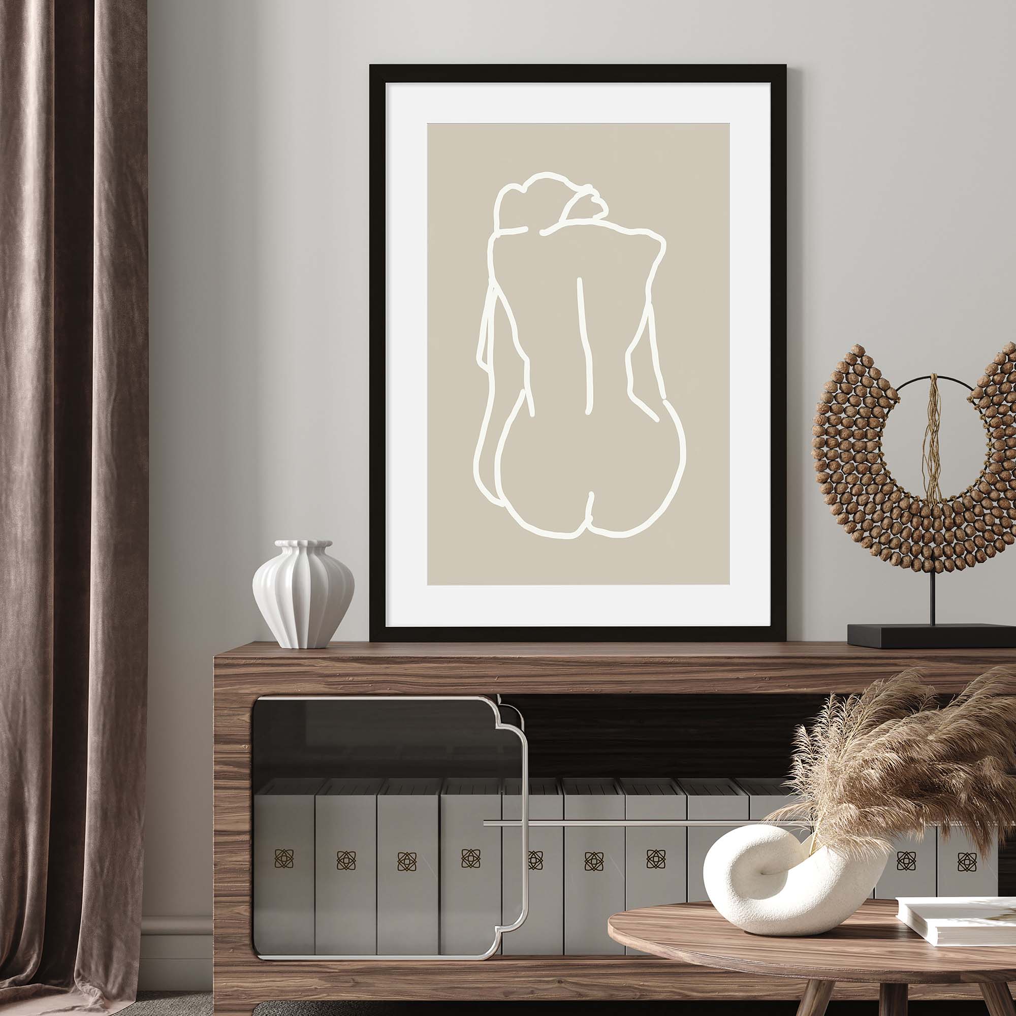 Nude Back Hand-Drawn Art Print-Abstract House