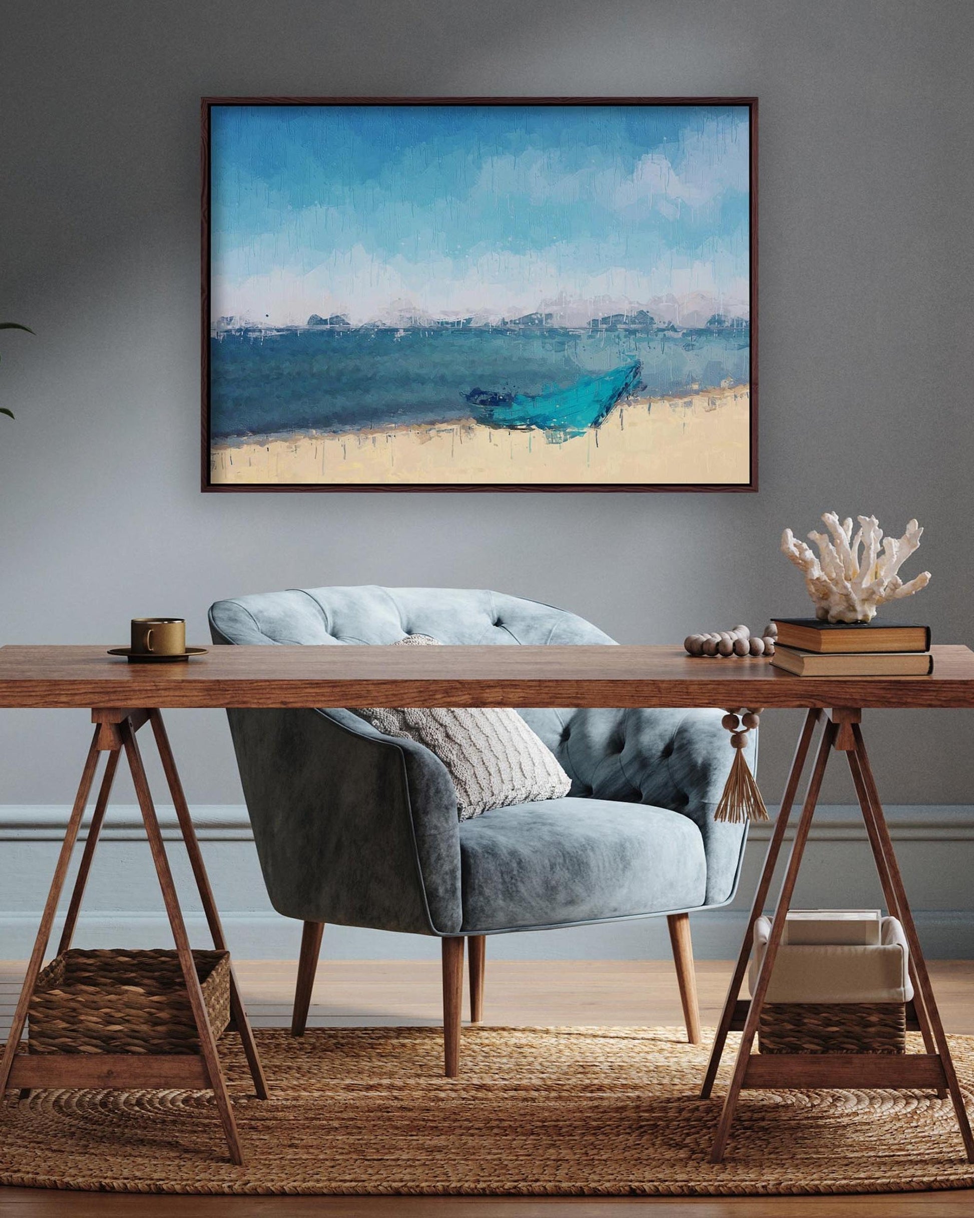 Boat In The Sand Framed Canvas-Abstract House