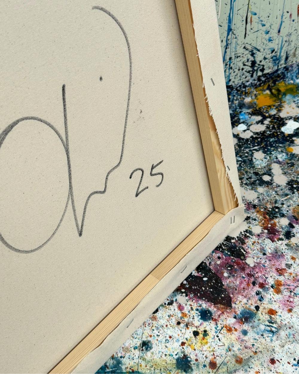 Signed original painting by London abstract artist Omar Obaid. Stretched canvas signed and dated on back.