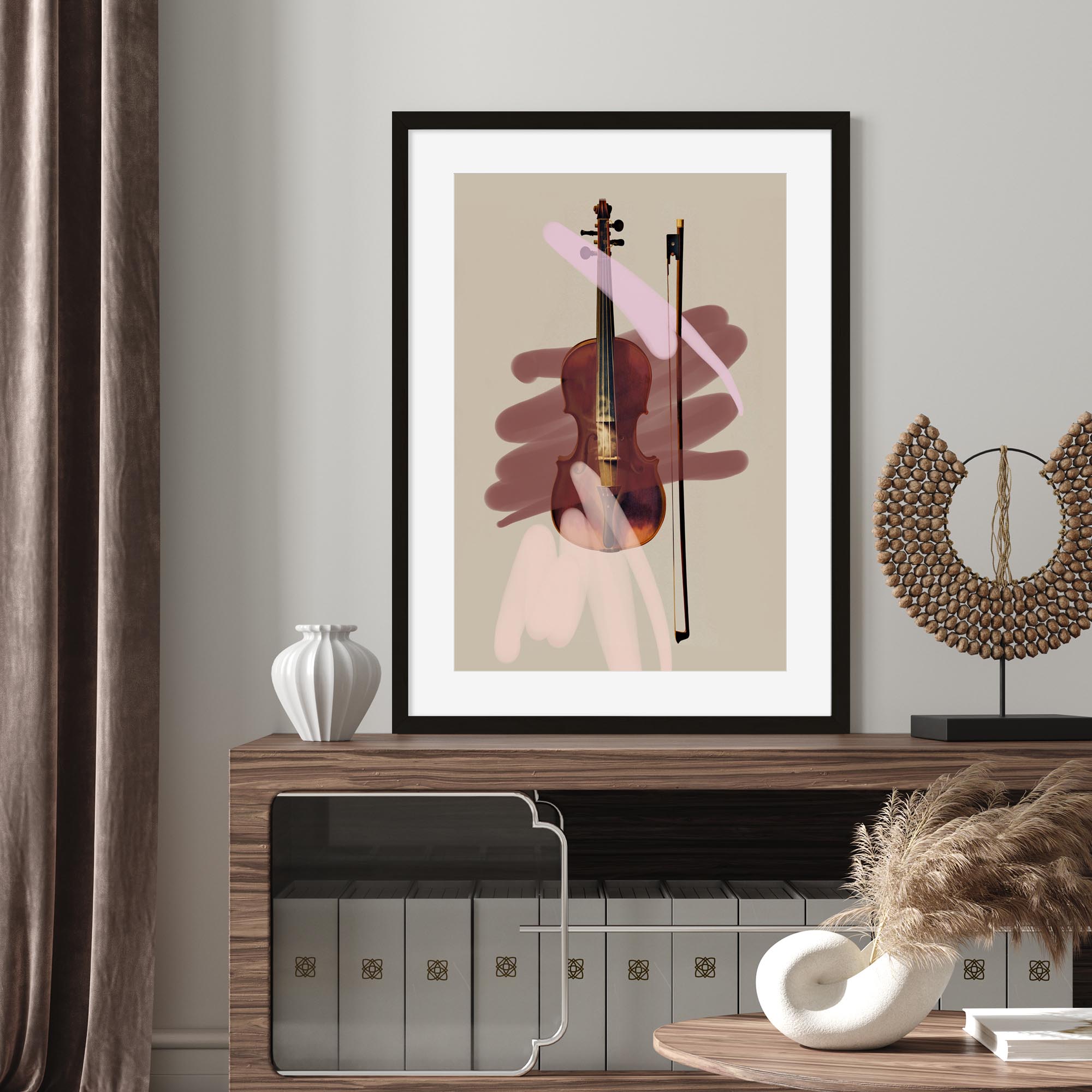 Pink Violin Contemporary Art Print-Abstract House