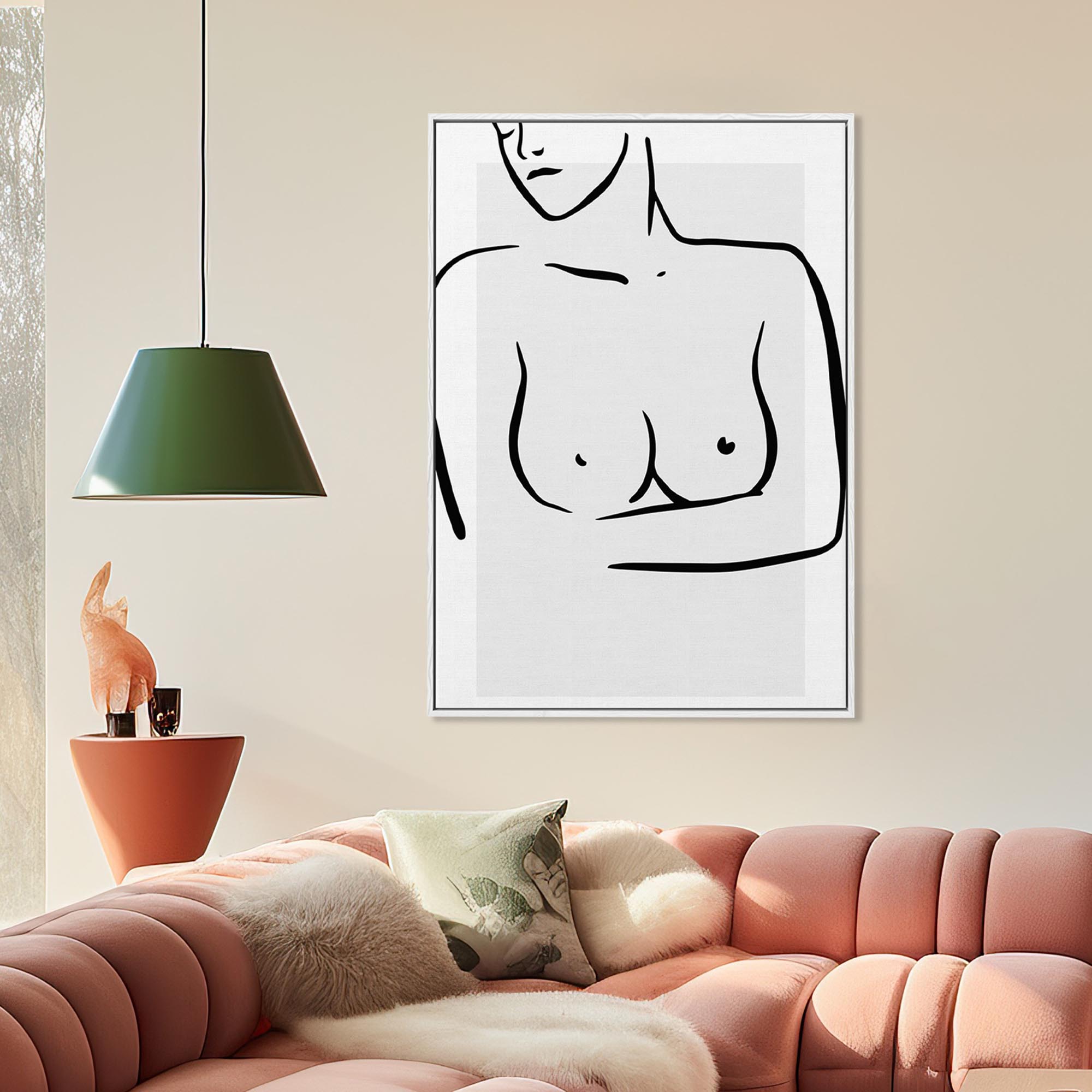 Female Nude Line Art Framed Canvas