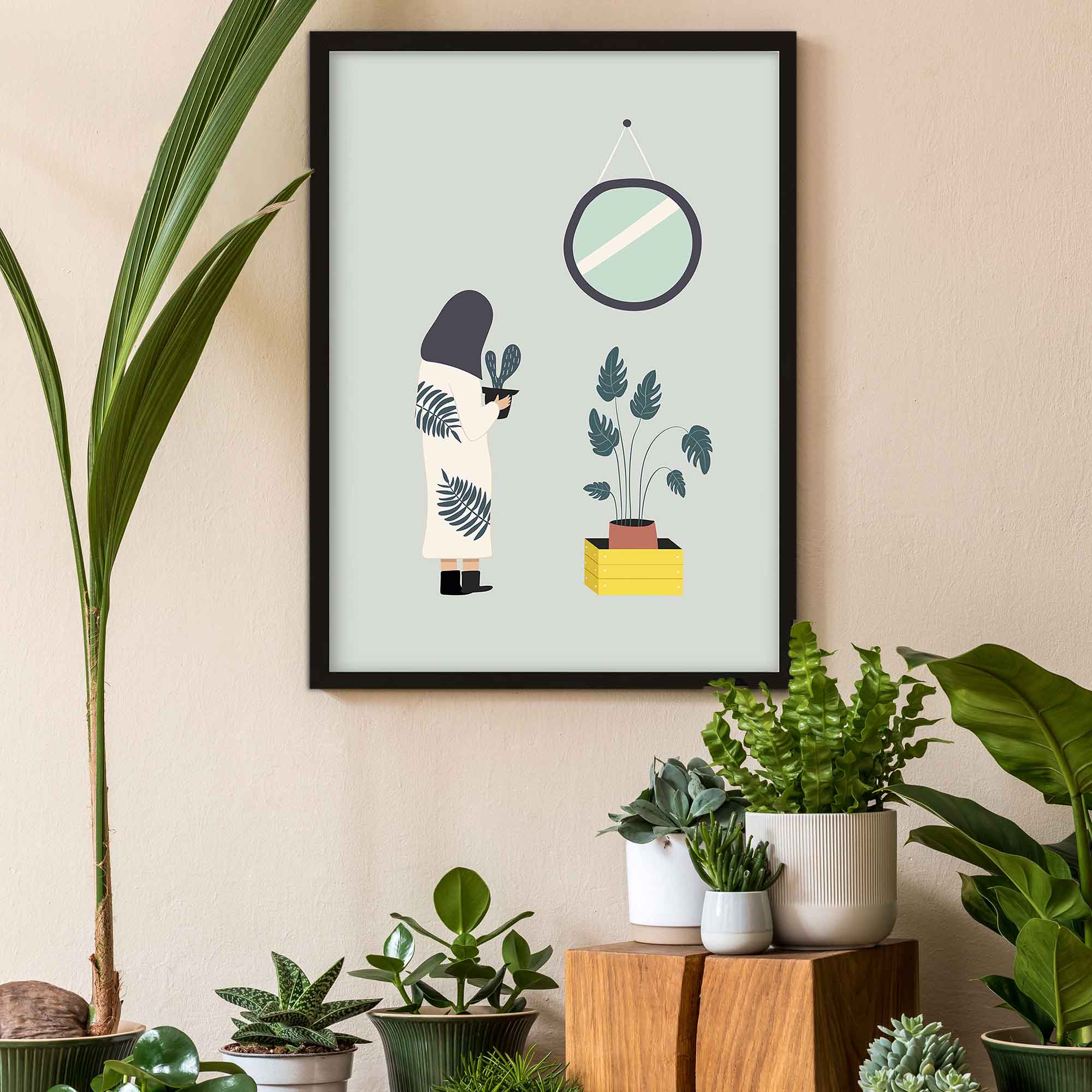 Plant Life Girl Cactus Art Print-Abstract House