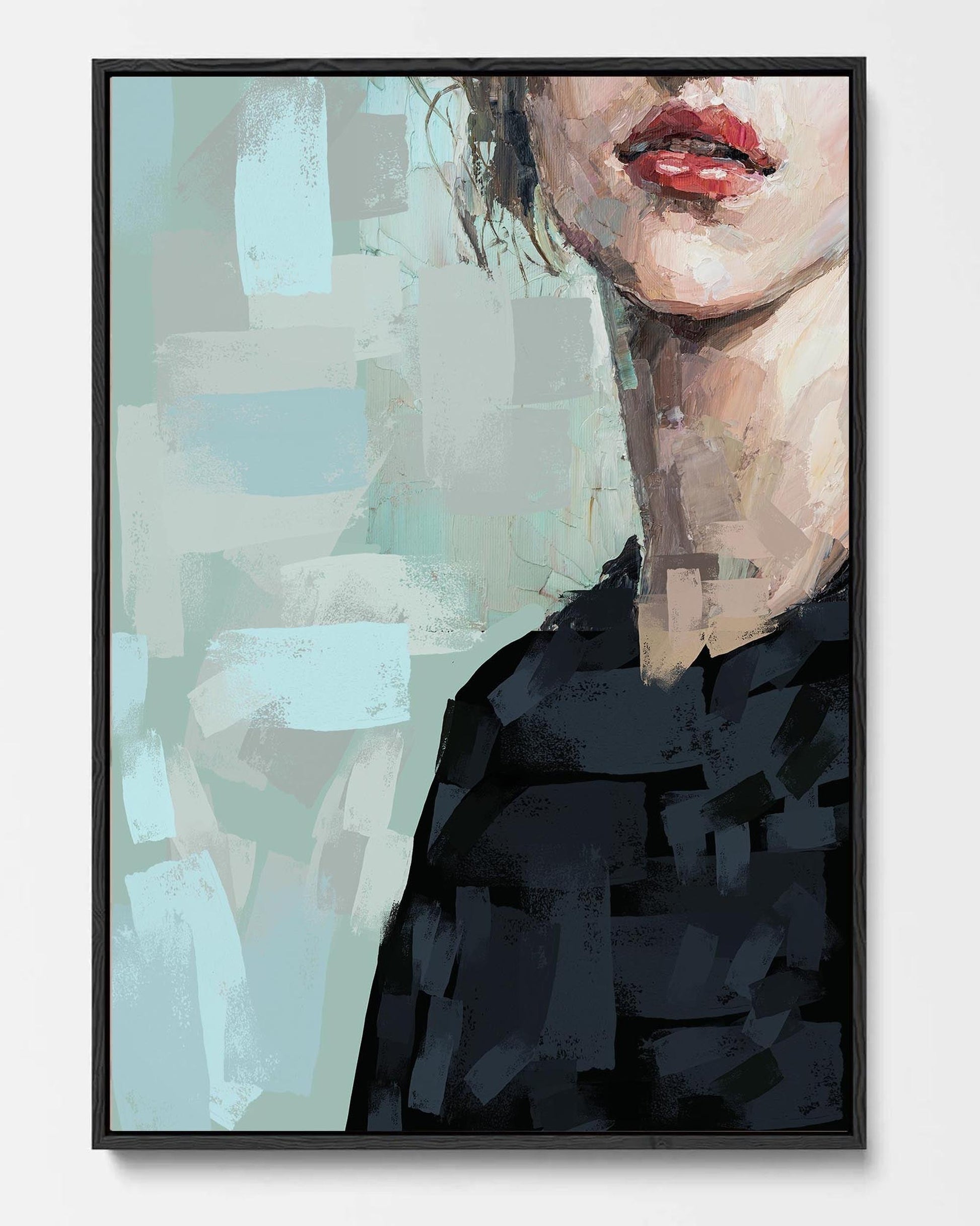 Artistic depiction of a person wearing a black garment with abstract background