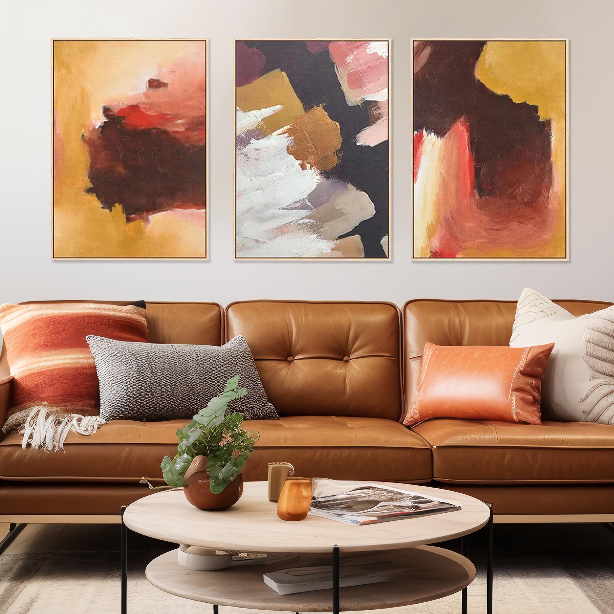 Red Abstract Brushstrokes Canvas Set Of 3-Abstract House