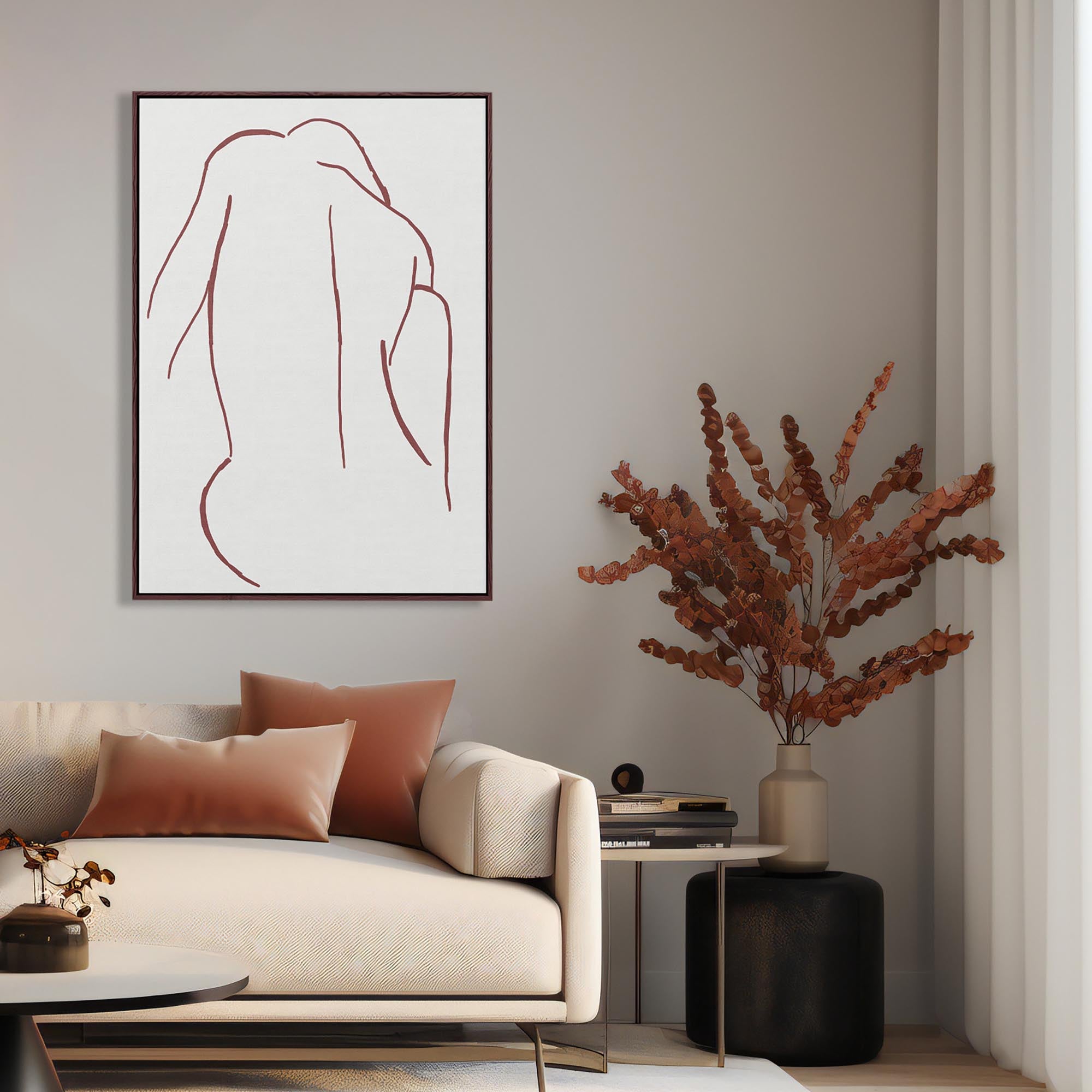 Sitting Figure Line Framed Canvas