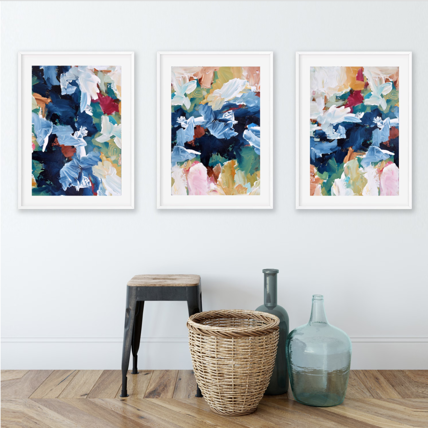 Colourful Abstract Floral - Print Set Of 3-framed-Wall Art Print Set Of 3-Abstract House