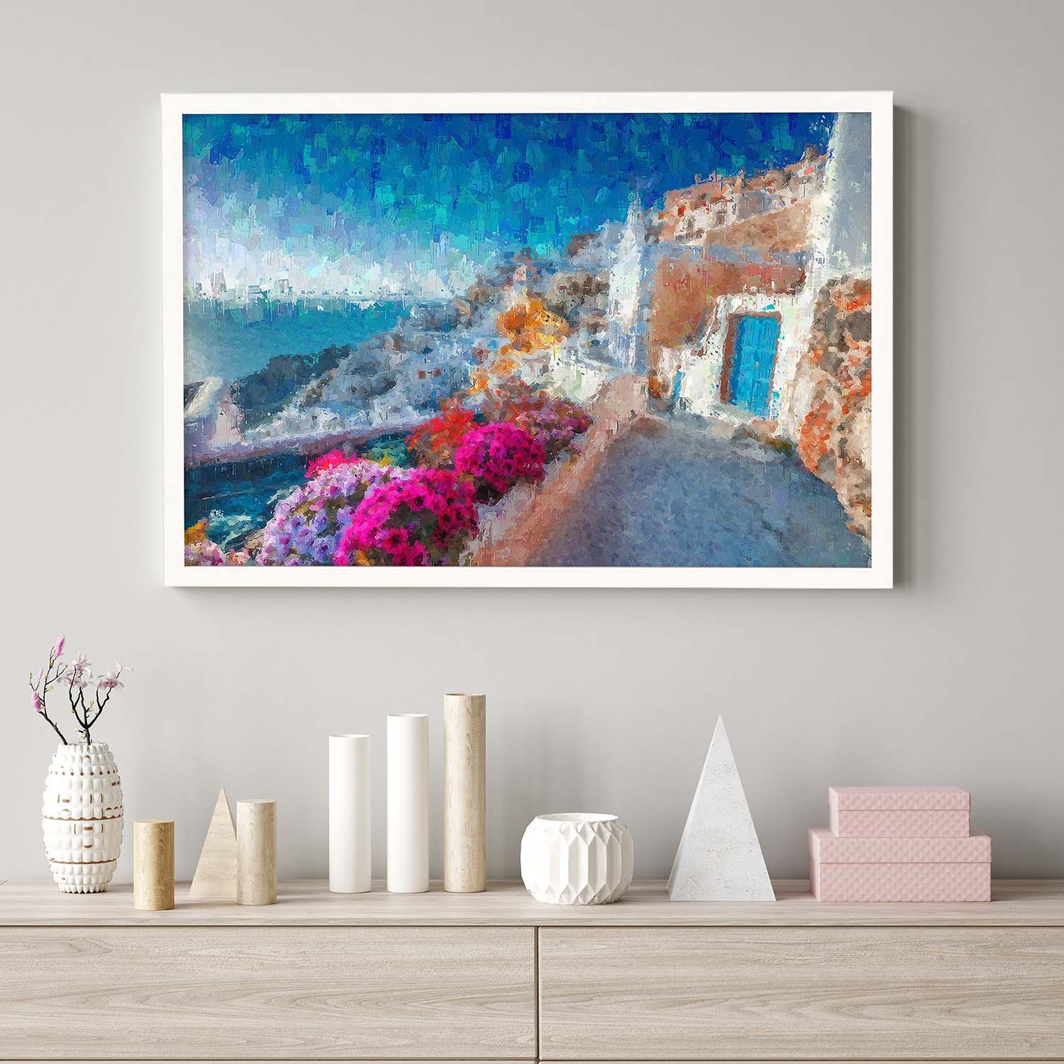 Santorini View Over The Bay Art Print-Abstract House