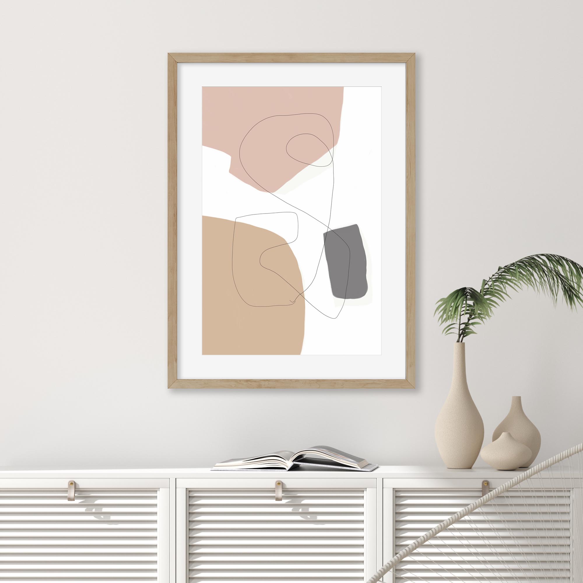 Scandi Shapes With Lines 2 Art Print-Abstract House