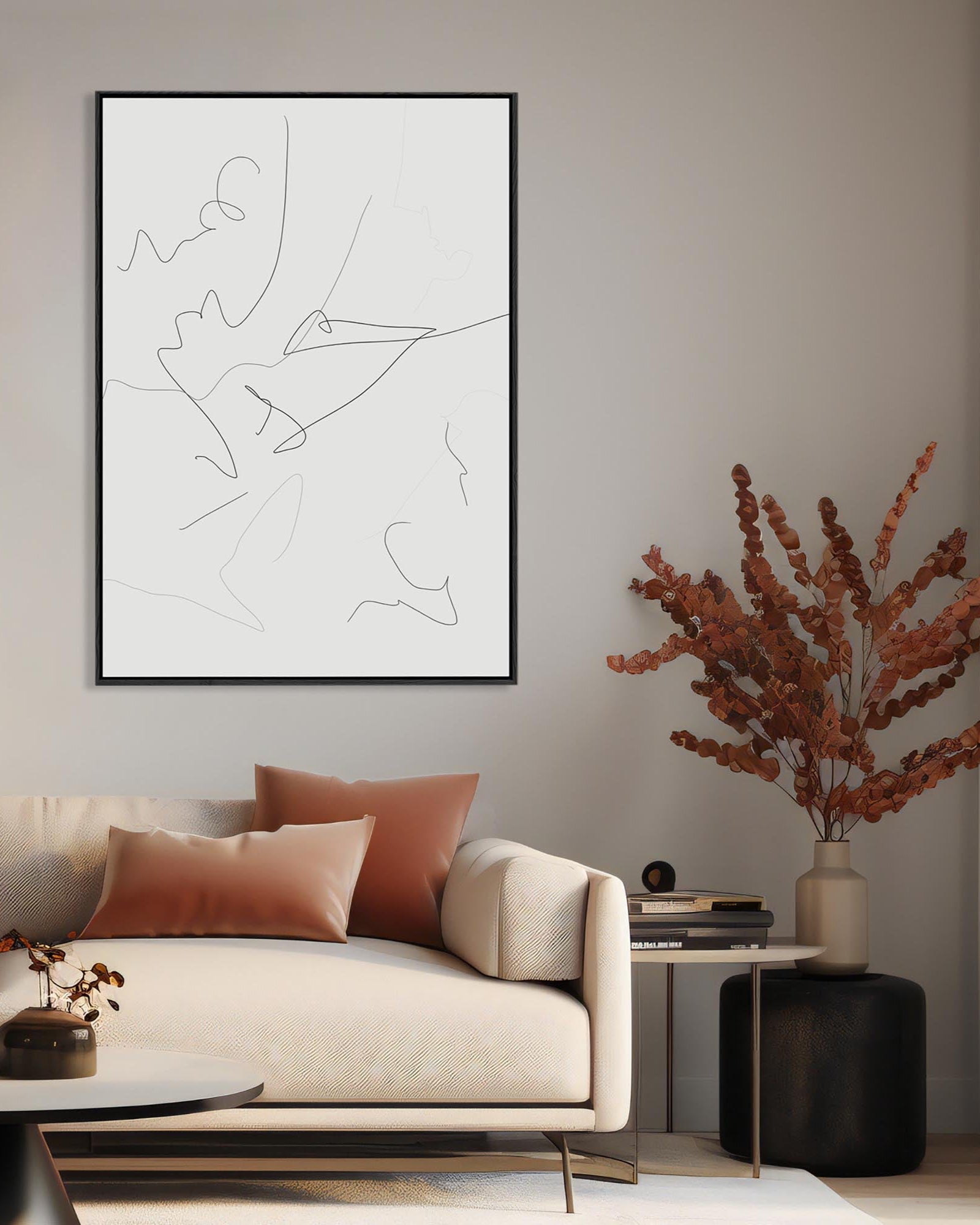 Abstract Line Art Framed Canvas-Abstract House